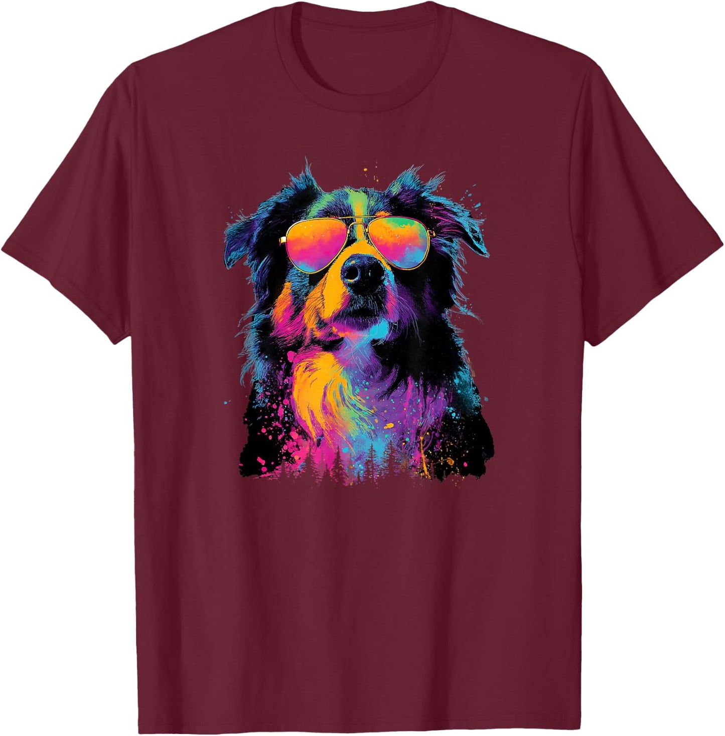 Colorful Australian Shepherd Dad Funny Dog Lover Fathers Day T-Shirt - T-Shirt | Maroon