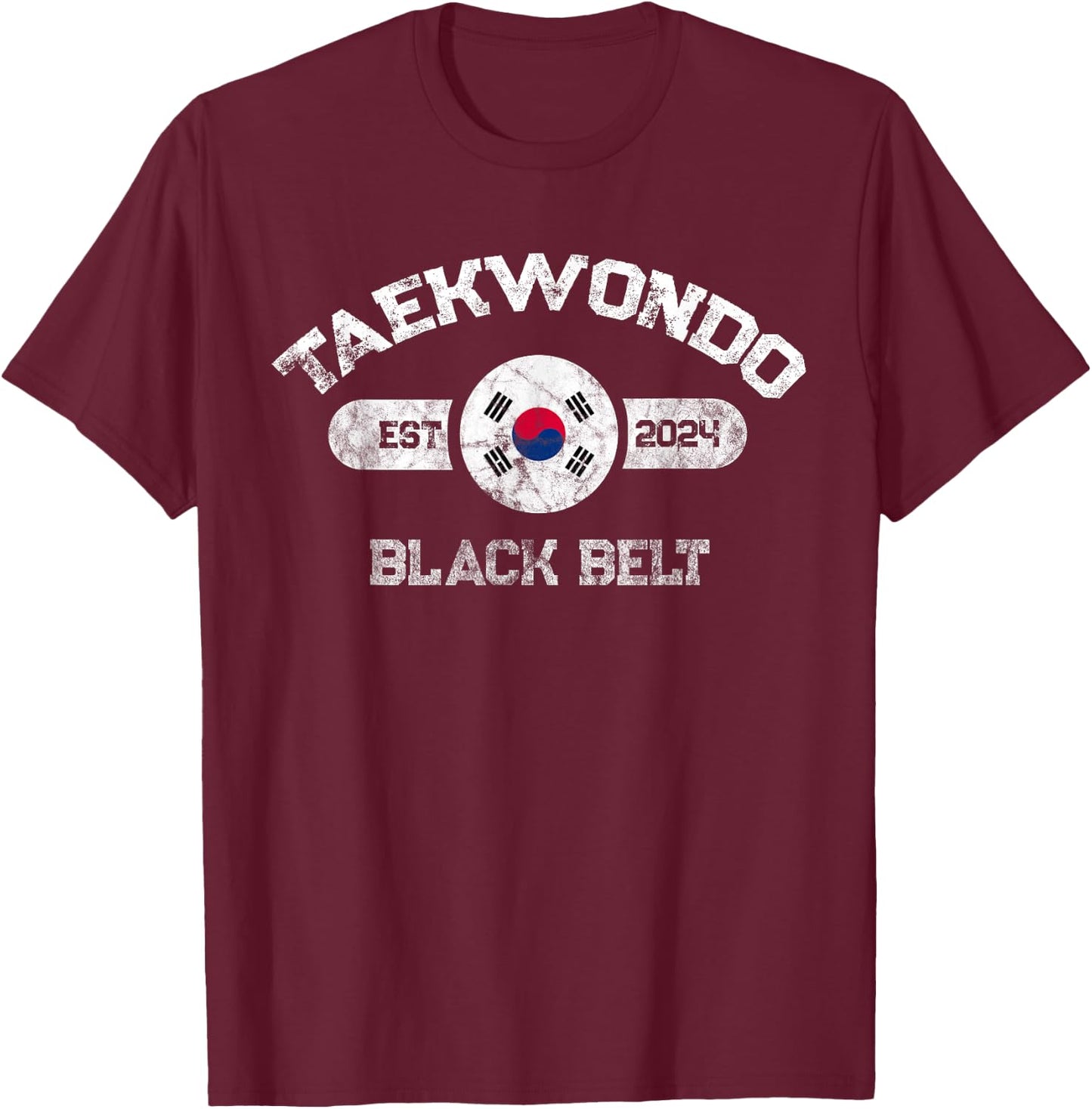 2024 Taekwondo Black Belt Achievement Korean Flag Design T-Shirt - T-Shirt | Maroon