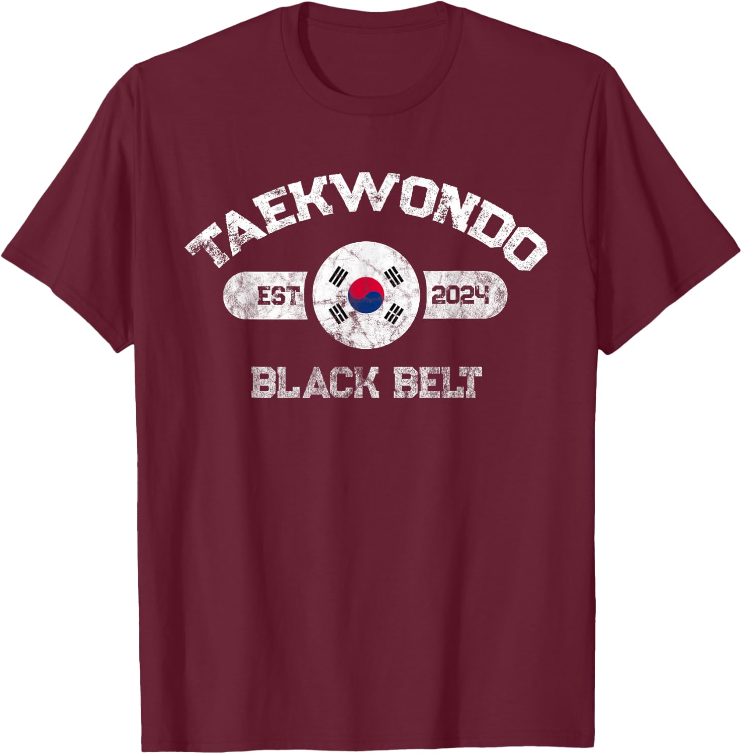 2024 Taekwondo Black Belt Achievement Korean Flag Design T-Shirt - T-Shirt | Maroon