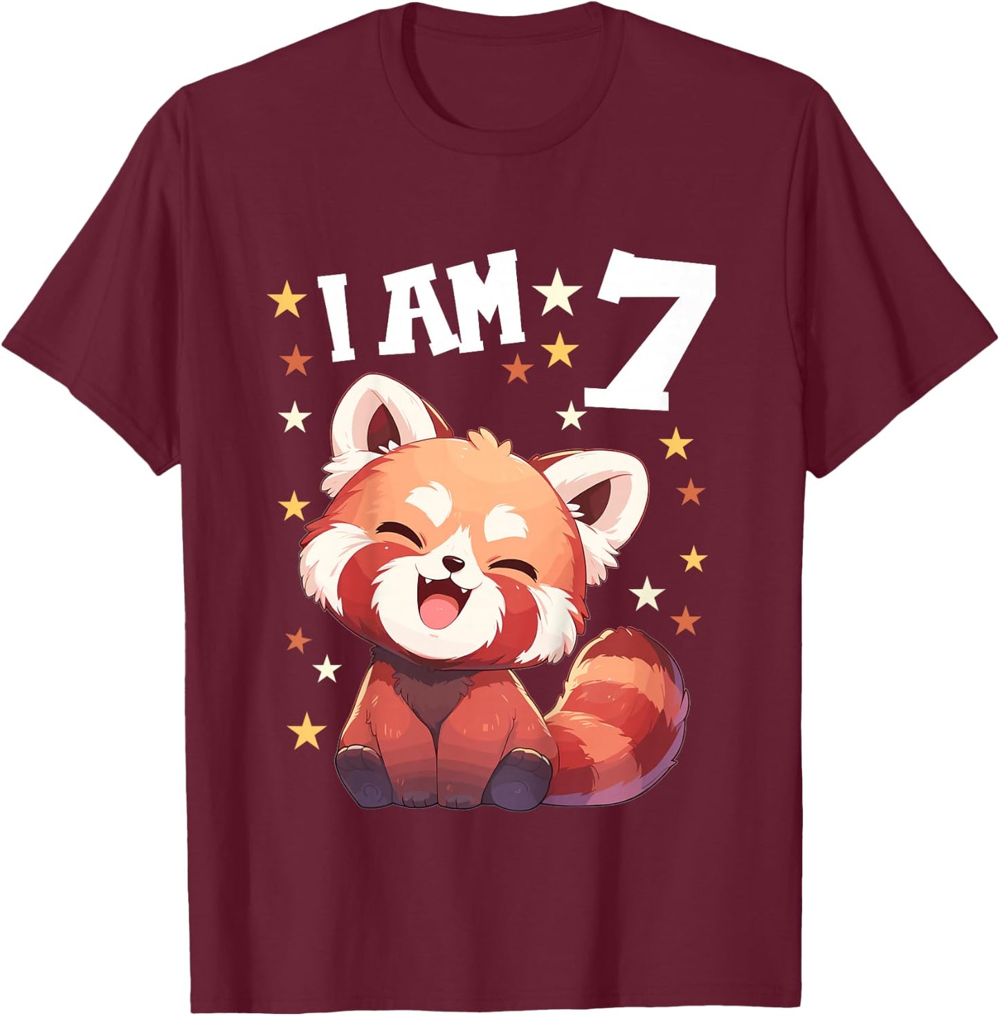Kids 7 Years old 7 birthday Red Pandas Boy Girl Red Panda T-Shirt - T-Shirt | Maroon