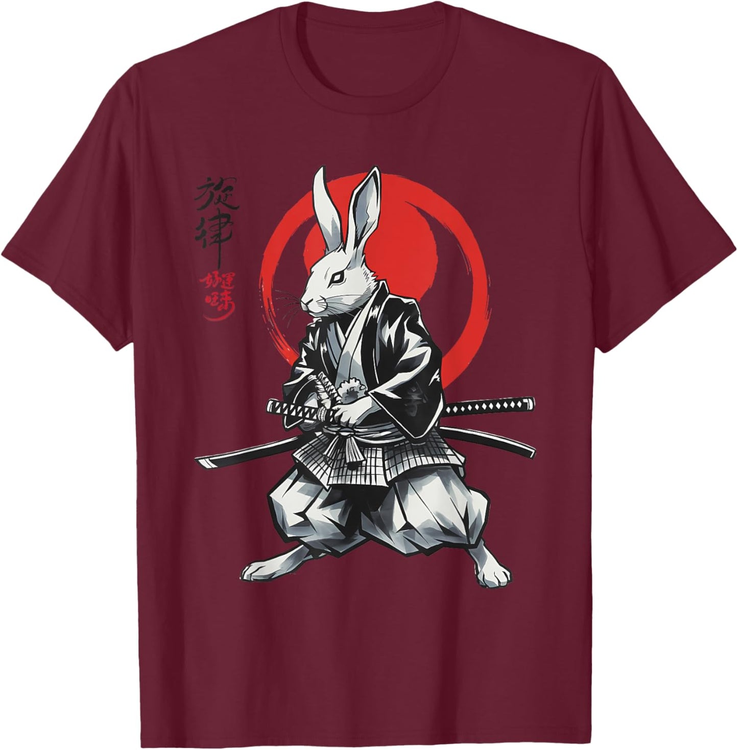 Samurai Ronin Rabbit Ukiyo Ink Warrior Japanese Rabbit Art T-Shirt - T-Shirt | Maroon