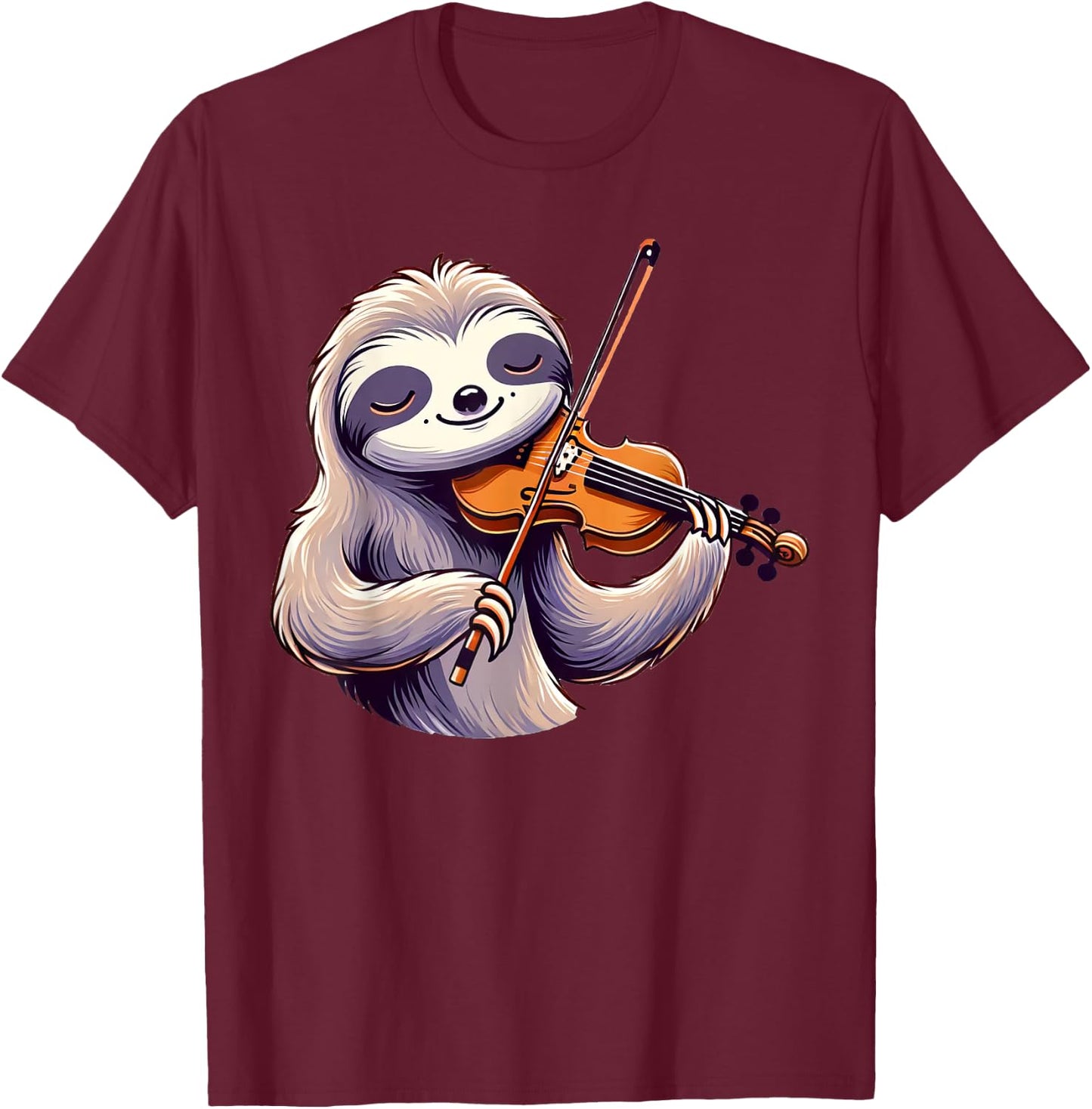 Cute Sloth Playing Violin Sloths Musician Music T-Shirt - T-Shirt | Maroon