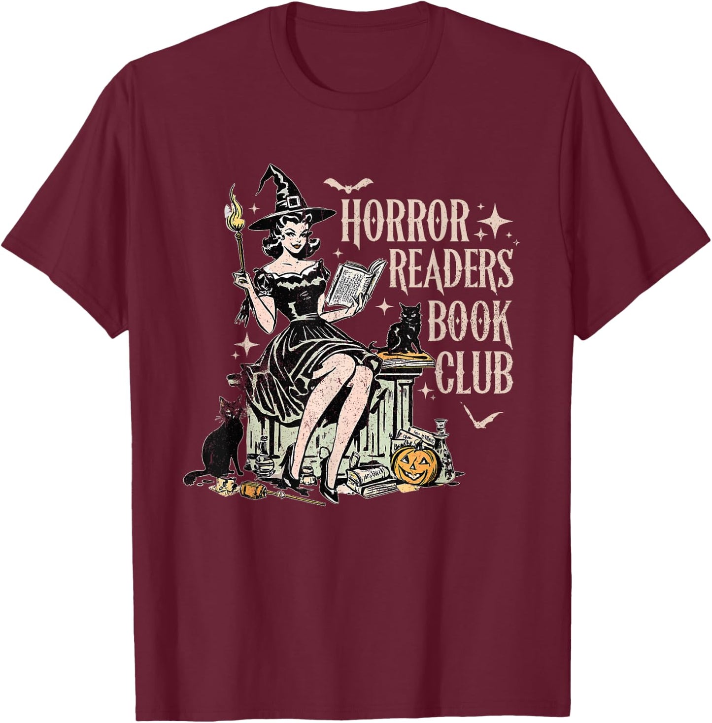 Funny Retro Scary Horror Readers Book Club Spooky Halloween T-Shirt - T-Shirt | Maroon