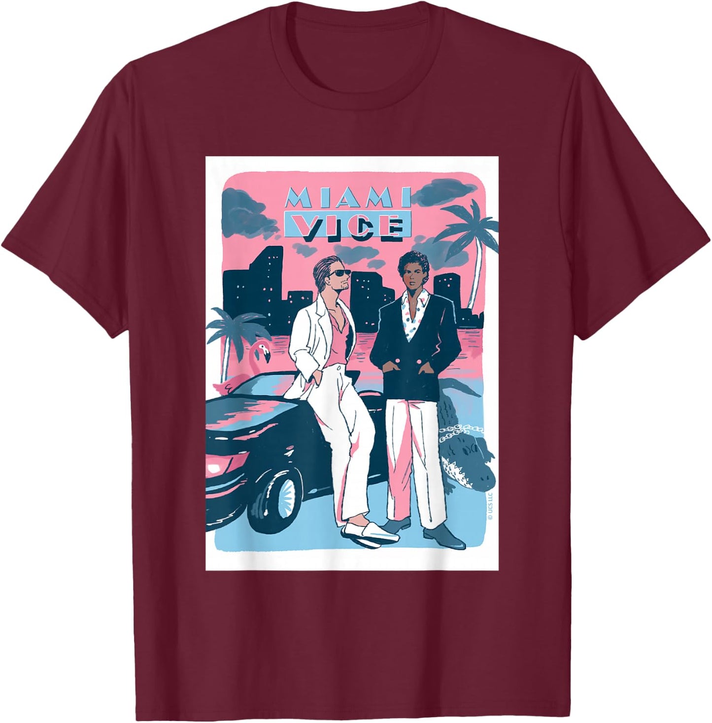 Retro Miami Vice Vibes 80s Aesthetic Style T-Shirt - T-Shirt | Maroon