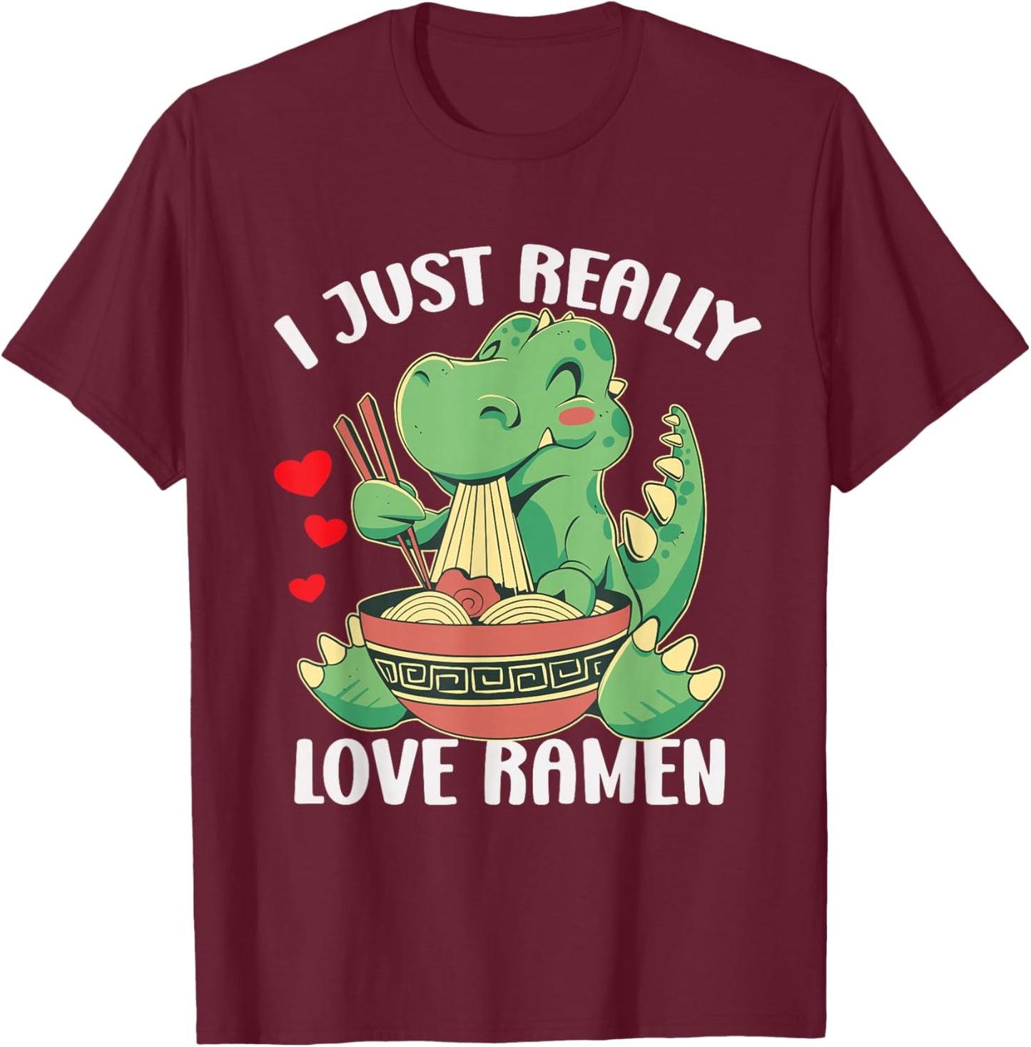 Funny T Rex Ramen Kawaii Anime Japanese Noodle Soup Kids T-Shirt - T-Shirt | Maroon