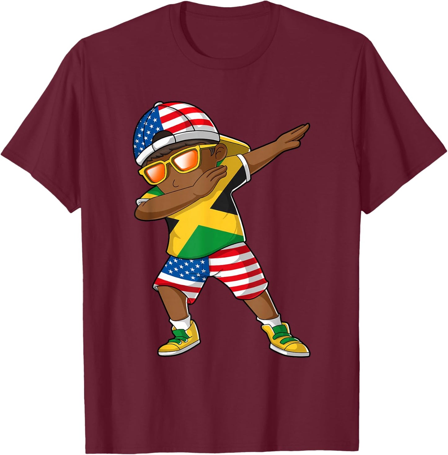 Half American Half Jamaican Boy Kid Jamaica Flag Patriotic Small T-Shirt - T-Shirt | Maroon