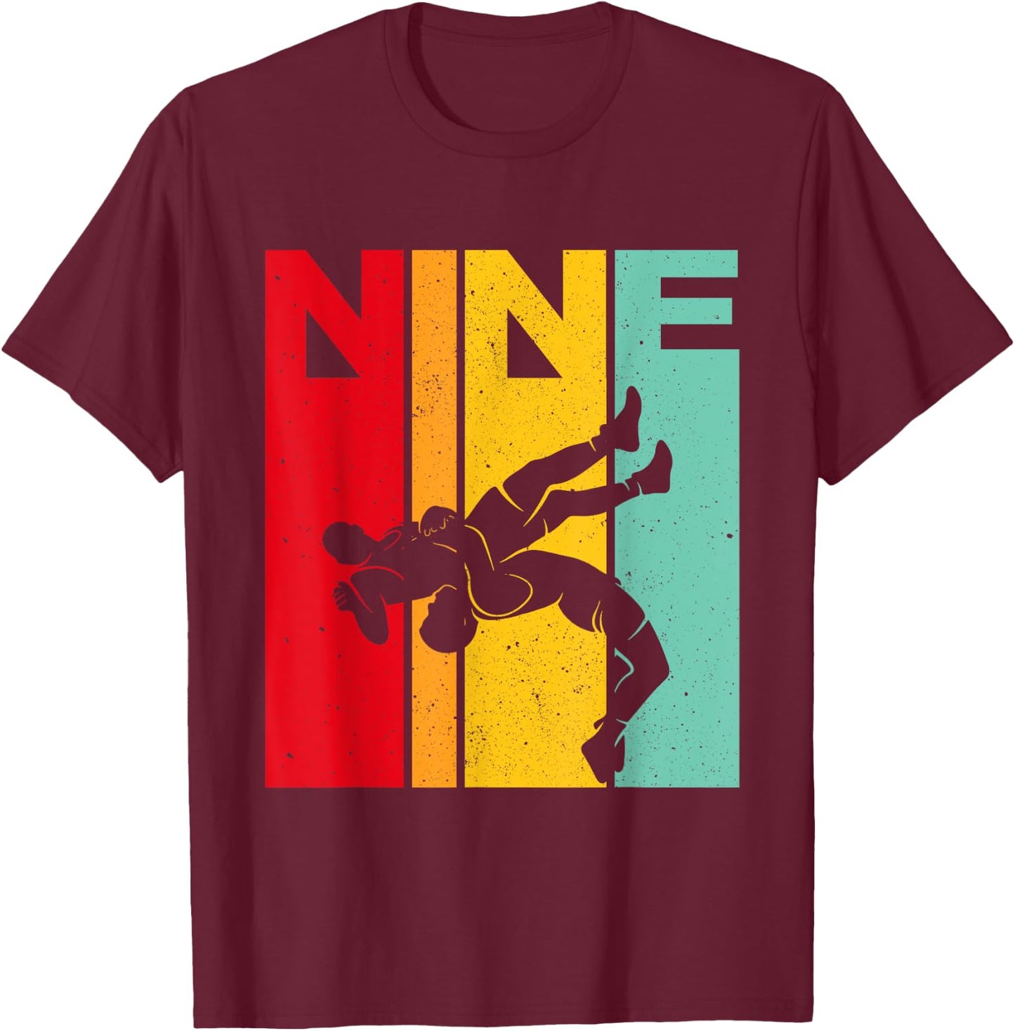 9th Retro Wrestling Theme 9 Year Old Kids Birthday T-Shirt - T-Shirt | Maroon