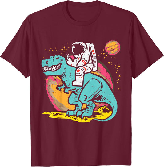 Kids Astronaut On Trex Dino Peace Space Toddler Boys Kids Youth T-Shirt - T-Shirt | Maroon