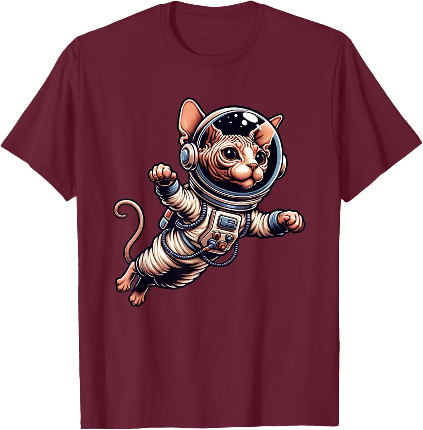Astronaut Hairless Sphynx Cat Flying in Space Women Girls Kids T-Shirt - T-Shirt | Maroon