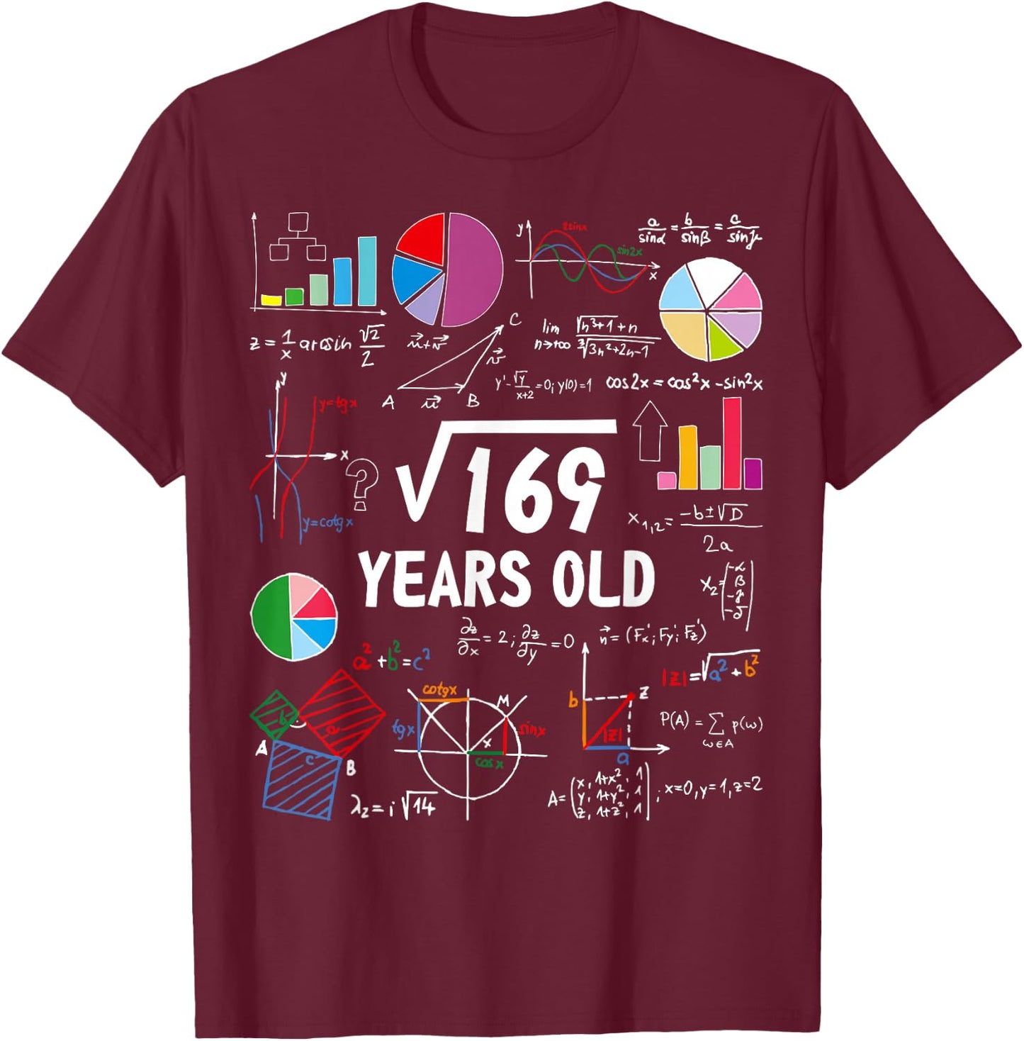 Square Root of 169 13th Birthday 13 Year Old Math Nerd T-Shirt - T-Shirt | Maroon