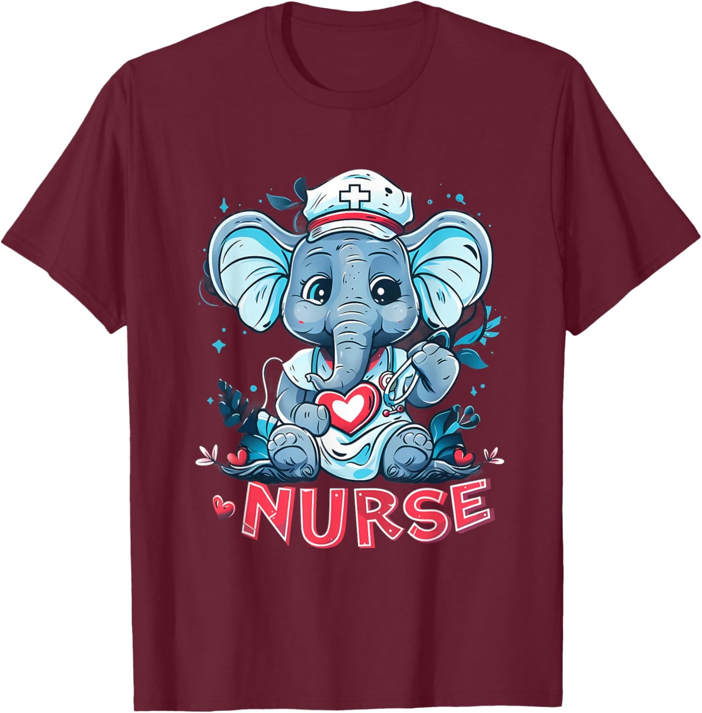 Nurse Elephant Medical Elephant Nursing School Stethoscope T-Shirt - T-Shirt | Maroon