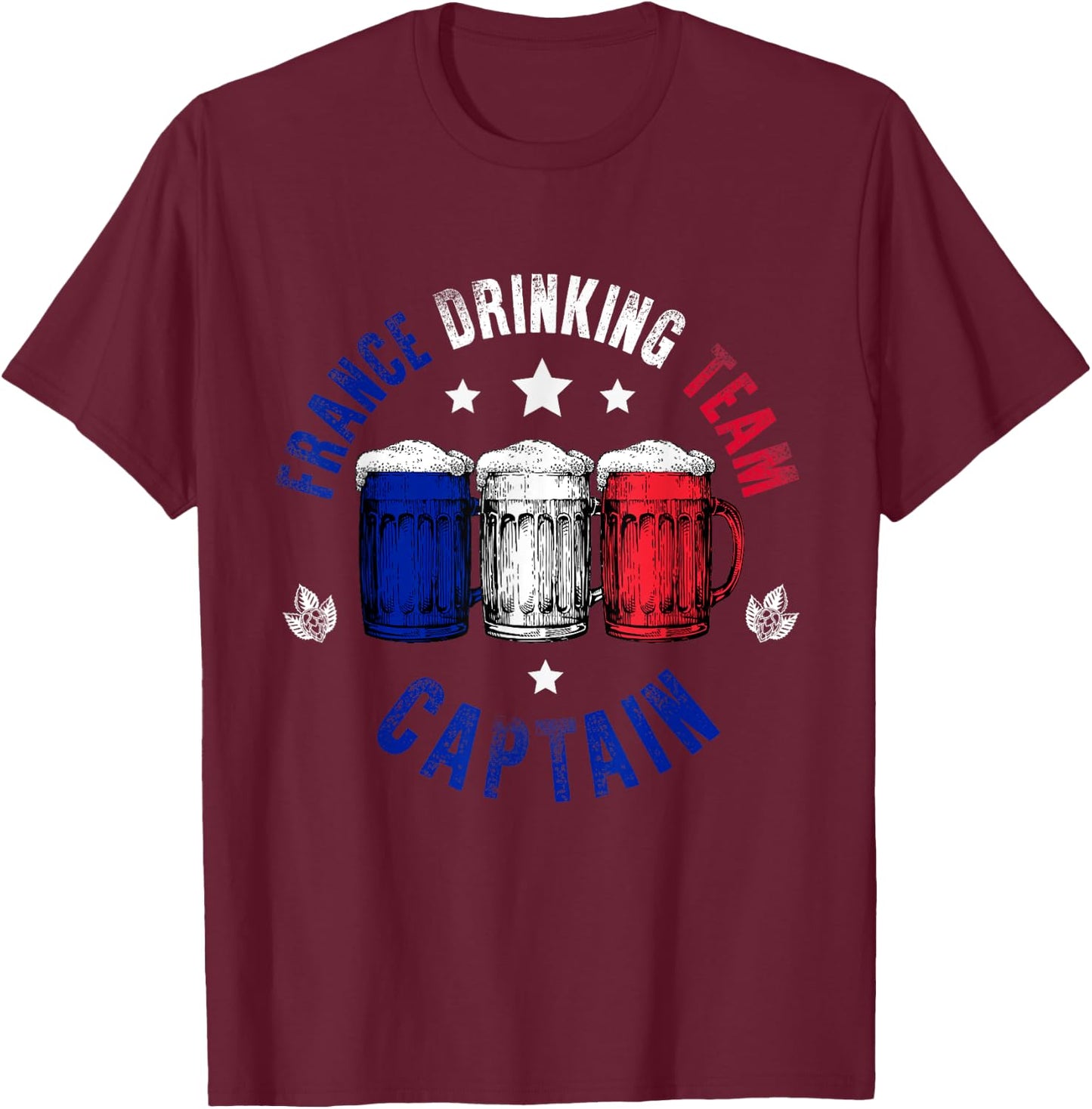 Drink Beer Can France Flag Funny Drinking France Team T-Shirt - T-Shirt | Maroon
