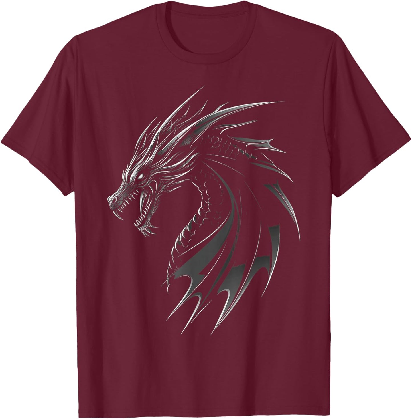 Black Dragon Motif Mythical Artwork Black Dragon T-Shirt - T-Shirt | Maroon