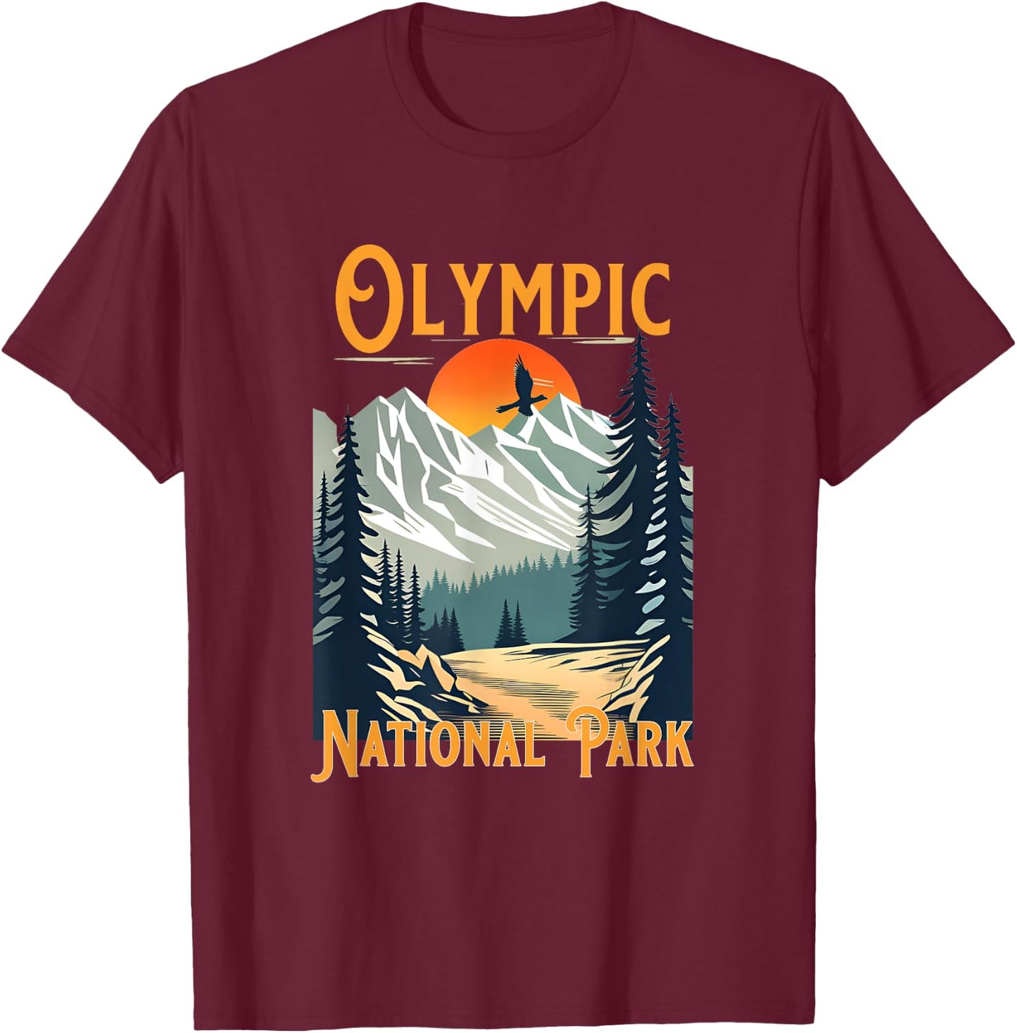 Vintage Olympic National Park Souvenir Hiking T-Shirt - T-Shirt | Maroon