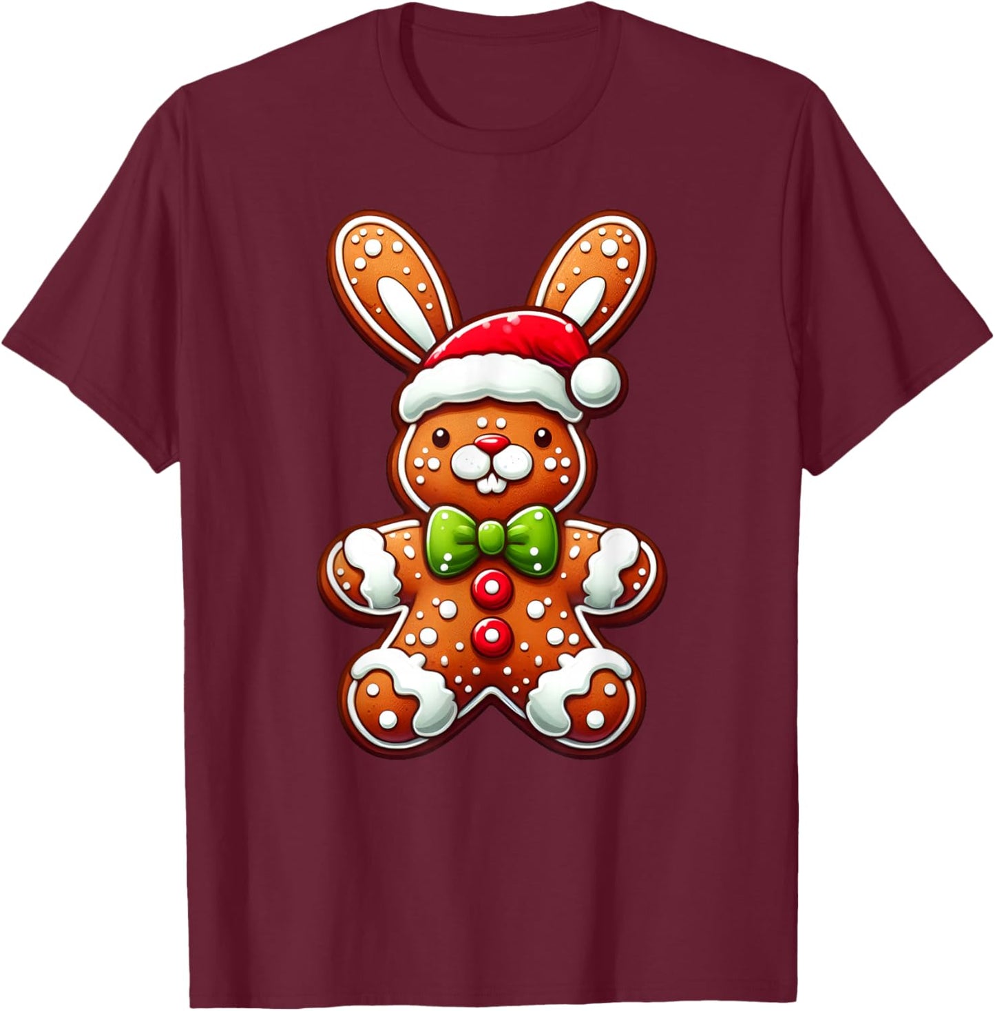 Funny Gingerbread Man Rabbit Christmas Kids T-Shirt - T-Shirt | Maroon