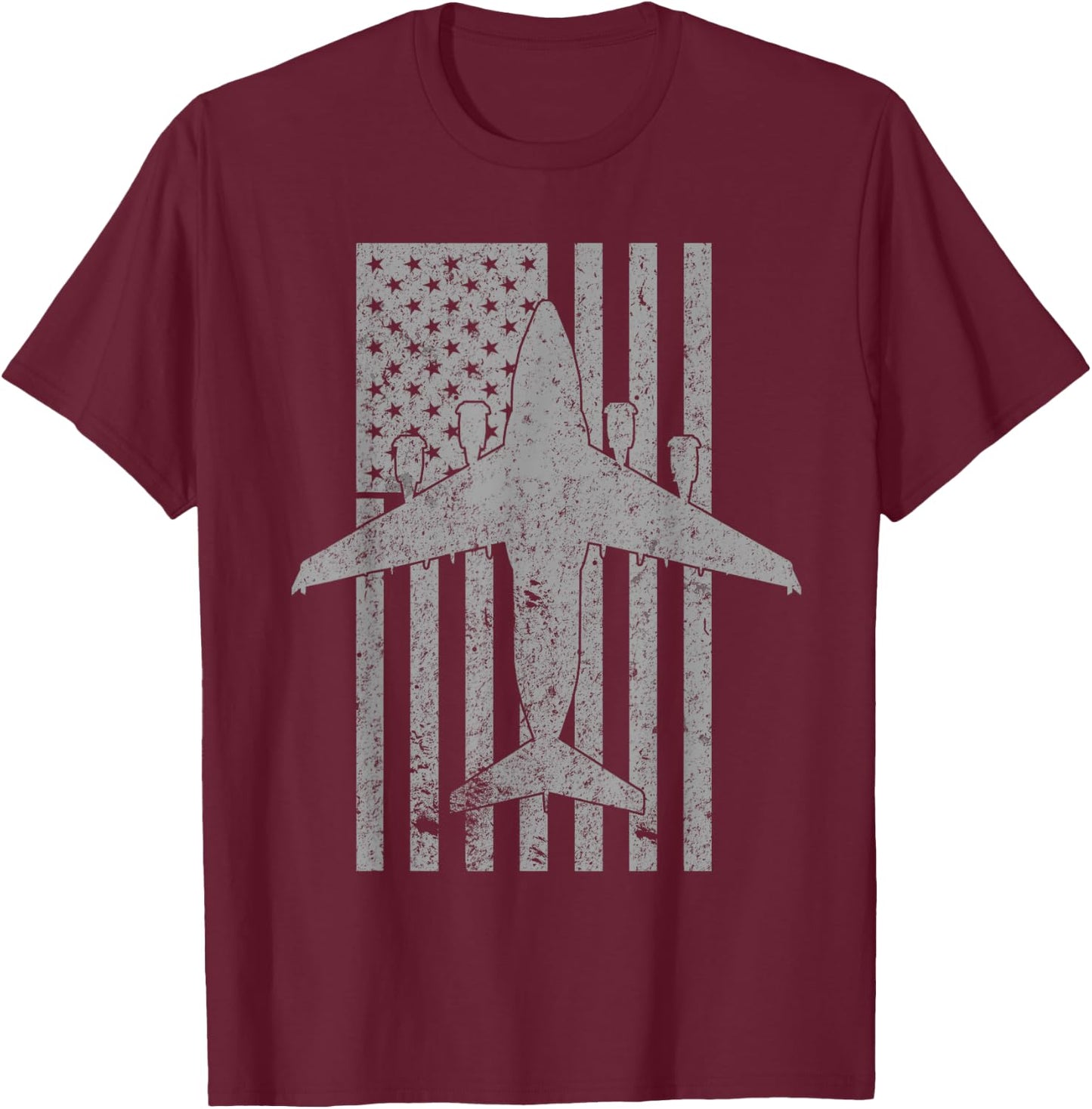 C-17 Globemaster Military Transport Airplane Flag T-Shirt - T-Shirt | Maroon