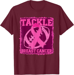 Tackle Breast Cancer Pink Ribbon American Fantasy Football T-Shirt - T-Shirt | Maroon