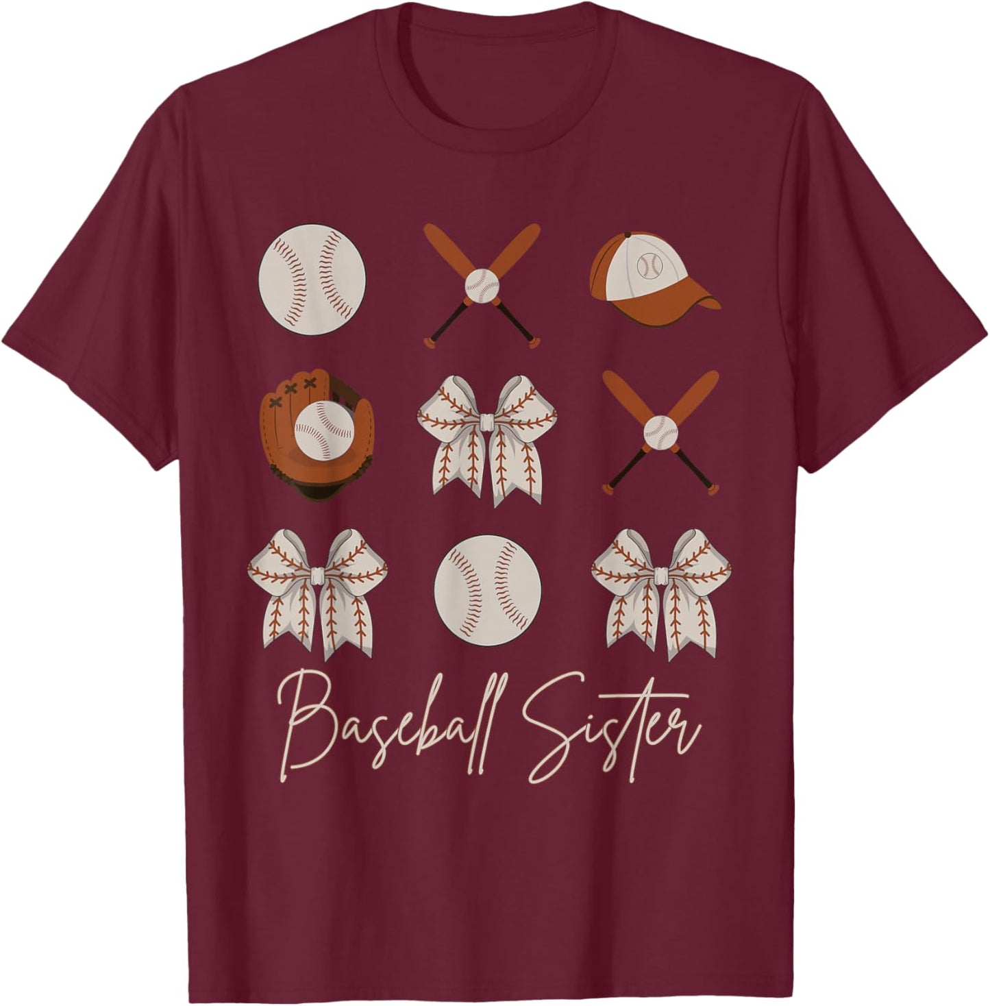 Baseball Sister Coquette Bow Girls Cheer Baseball T-Shirt - T-Shirt | Maroon
