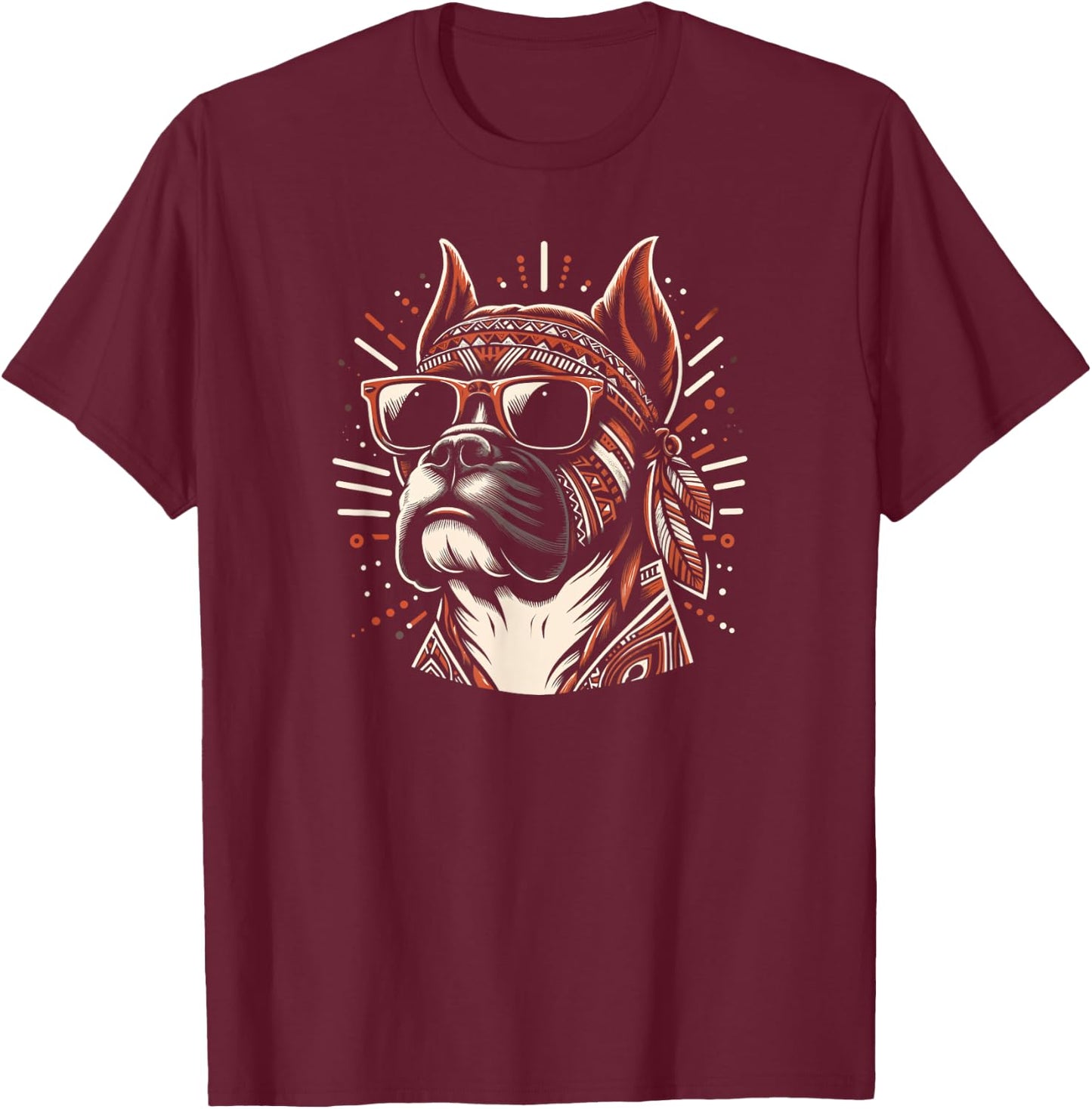 Cool Boxer Dog In Tribal Art Style Dog Mom Dad Men Women Kids T-Shirt - T-Shirt | Maroon