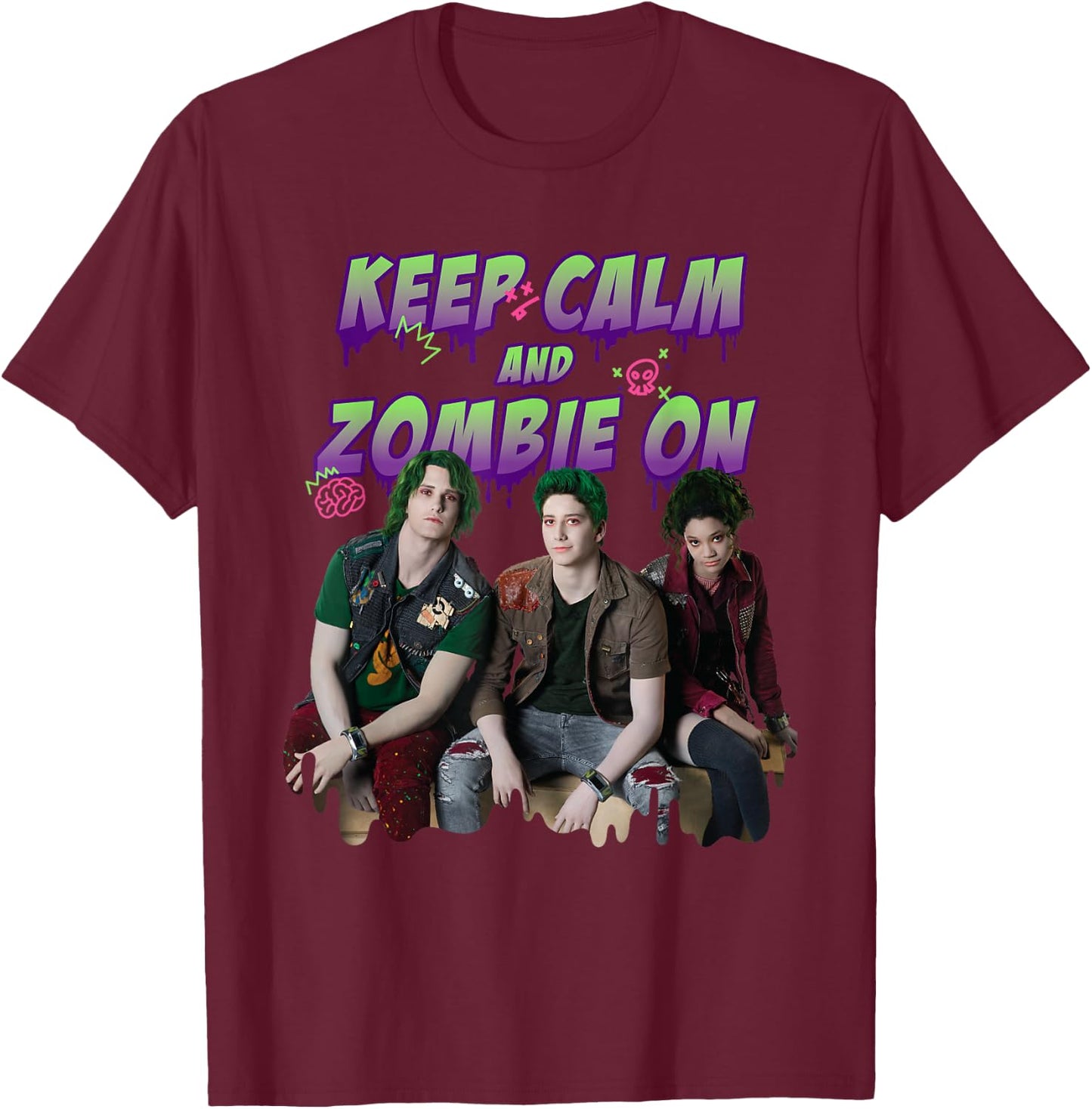 Disney Channel Zombies 2 Keep Calm and Zombie On T-Shirt - T-Shirt | Maroon
