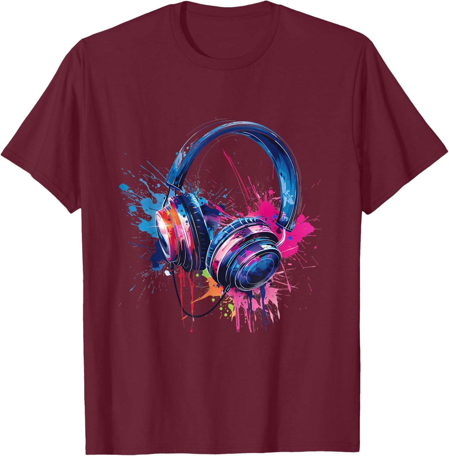 Headphones Music DJ EDM Music Headphones Music Lover Splash T-Shirt - T-Shirt | Maroon