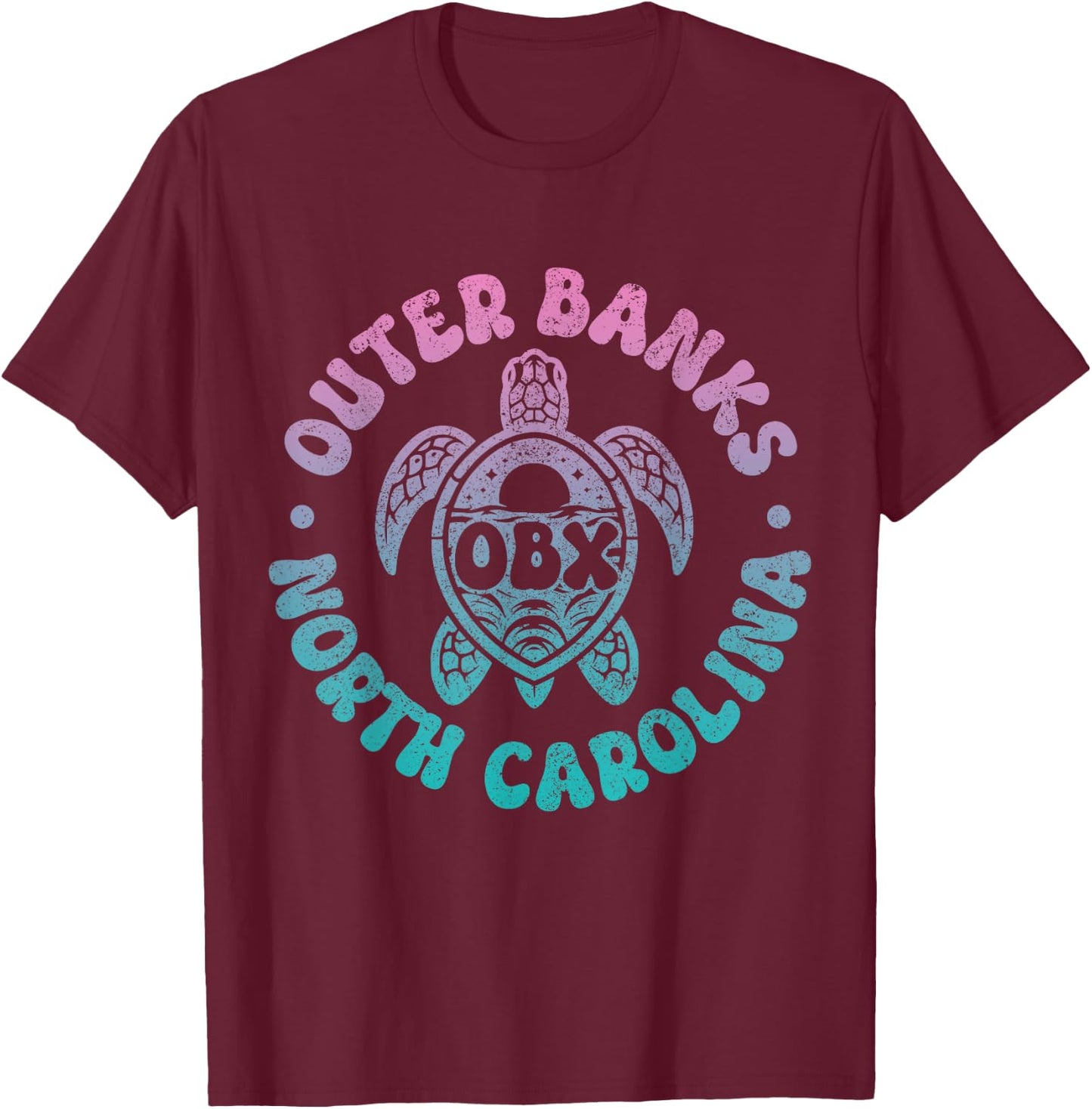 Outer Banks North Carolina Sea Turtle Beach Surf Souvenir T-Shirt - T-Shirt | Maroon