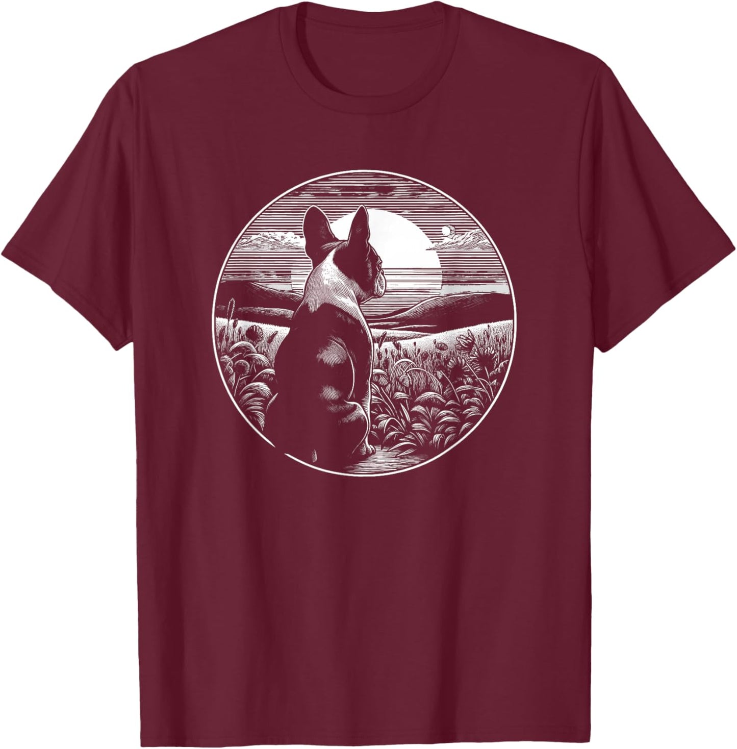 Boston Terrier Dog Nature Scene Graphic Art Design T-Shirt - T-Shirt | Maroon