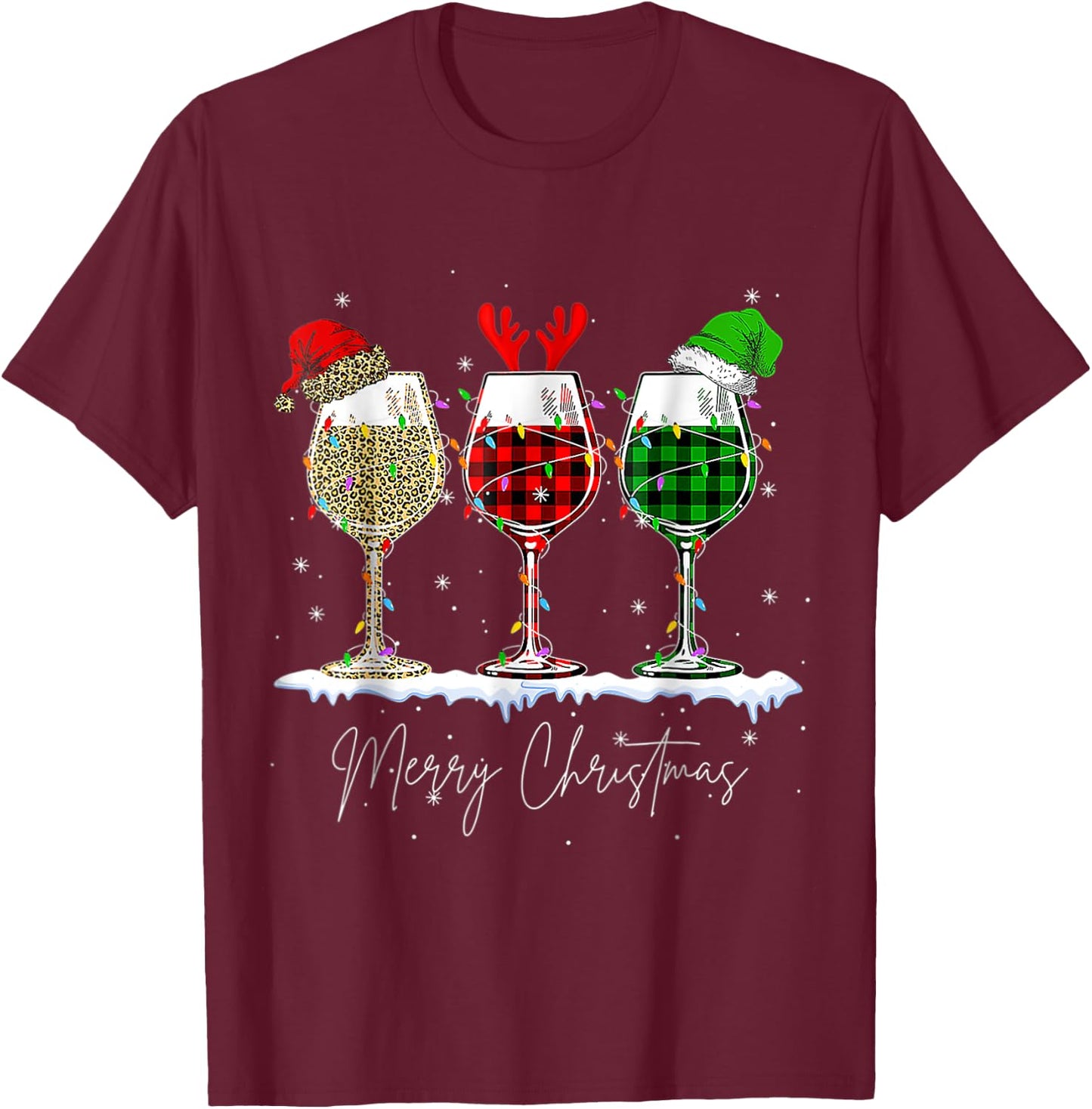 Funny Christmas Spirits Glasses Of Wine Xmas Holidays Party T-Shirt - T-Shirt | Maroon