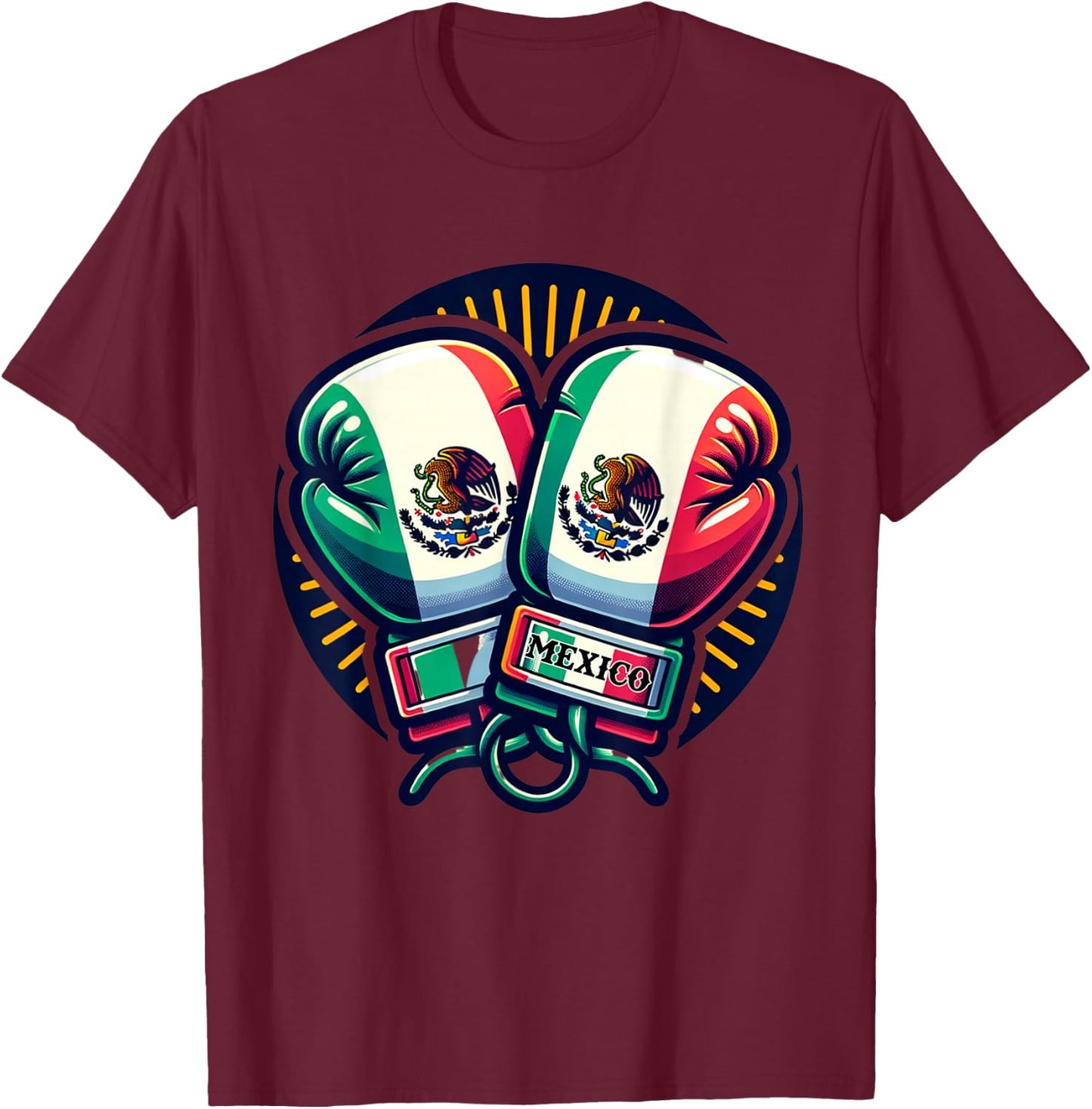Boxing Gloves Mexico Boxing Vintage Mexican Flag T-Shirt - T-Shirt | Maroon