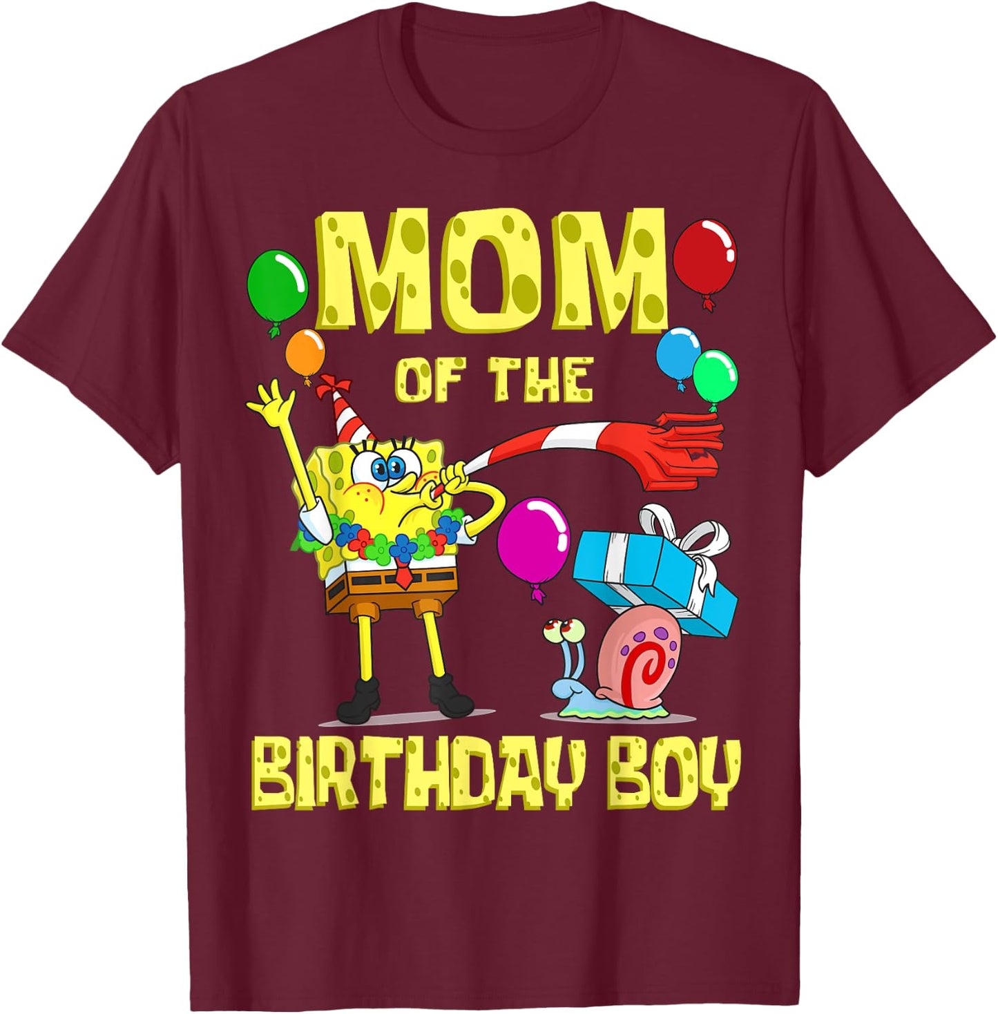 Mademark x SpongeBob SquarePants - SpongeBob Mommy of the Birthday Boy Theme Party T-Shirt - T-Shirt | Maroon