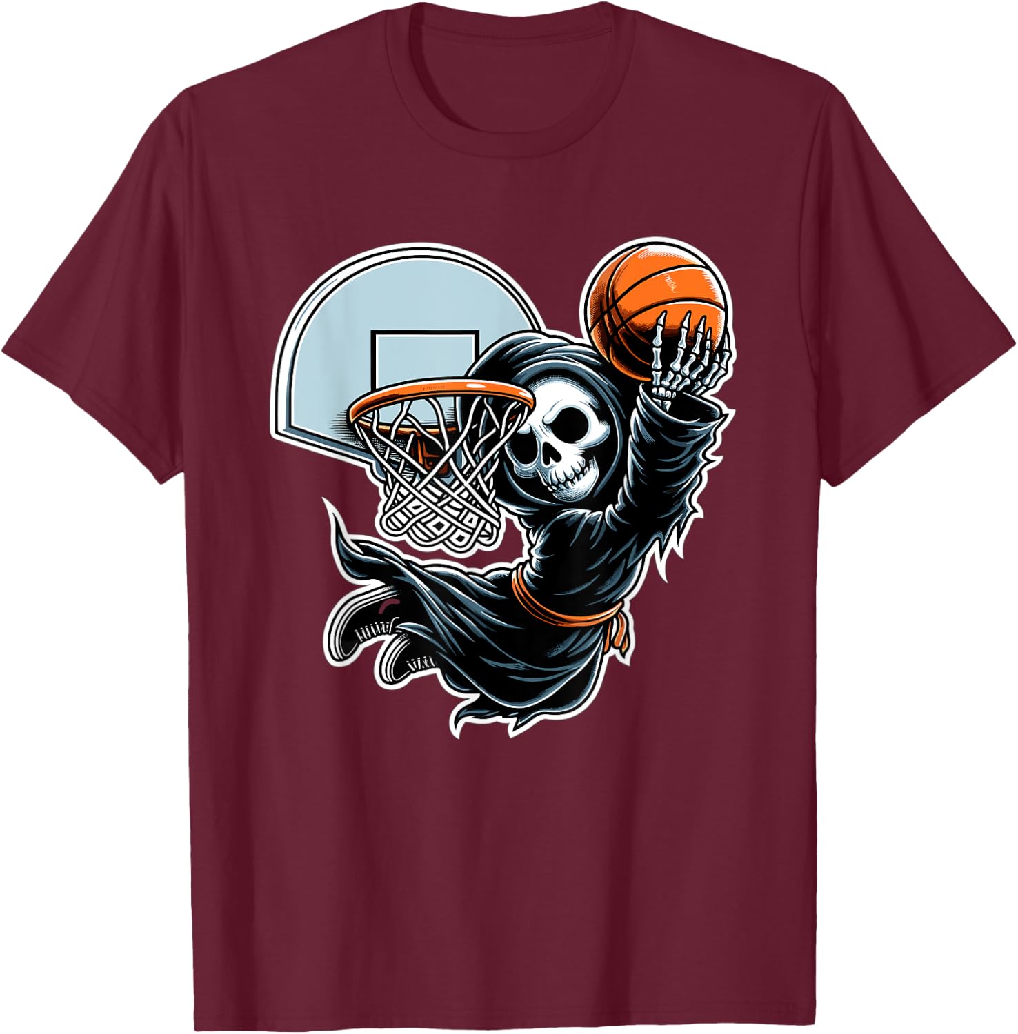 Grim Reaper Basketball Player Funny Halloween T-Shirt - T-Shirt | Maroon