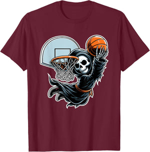 Grim Reaper Basketball Player Funny Halloween T-Shirt - T-Shirt | Maroon