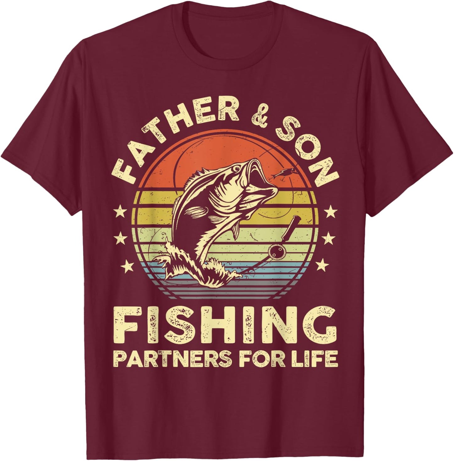 Fishing-Shirt Father Son Matching Bass Fish Funny Dad T-Shirt - T-Shirt | Maroon