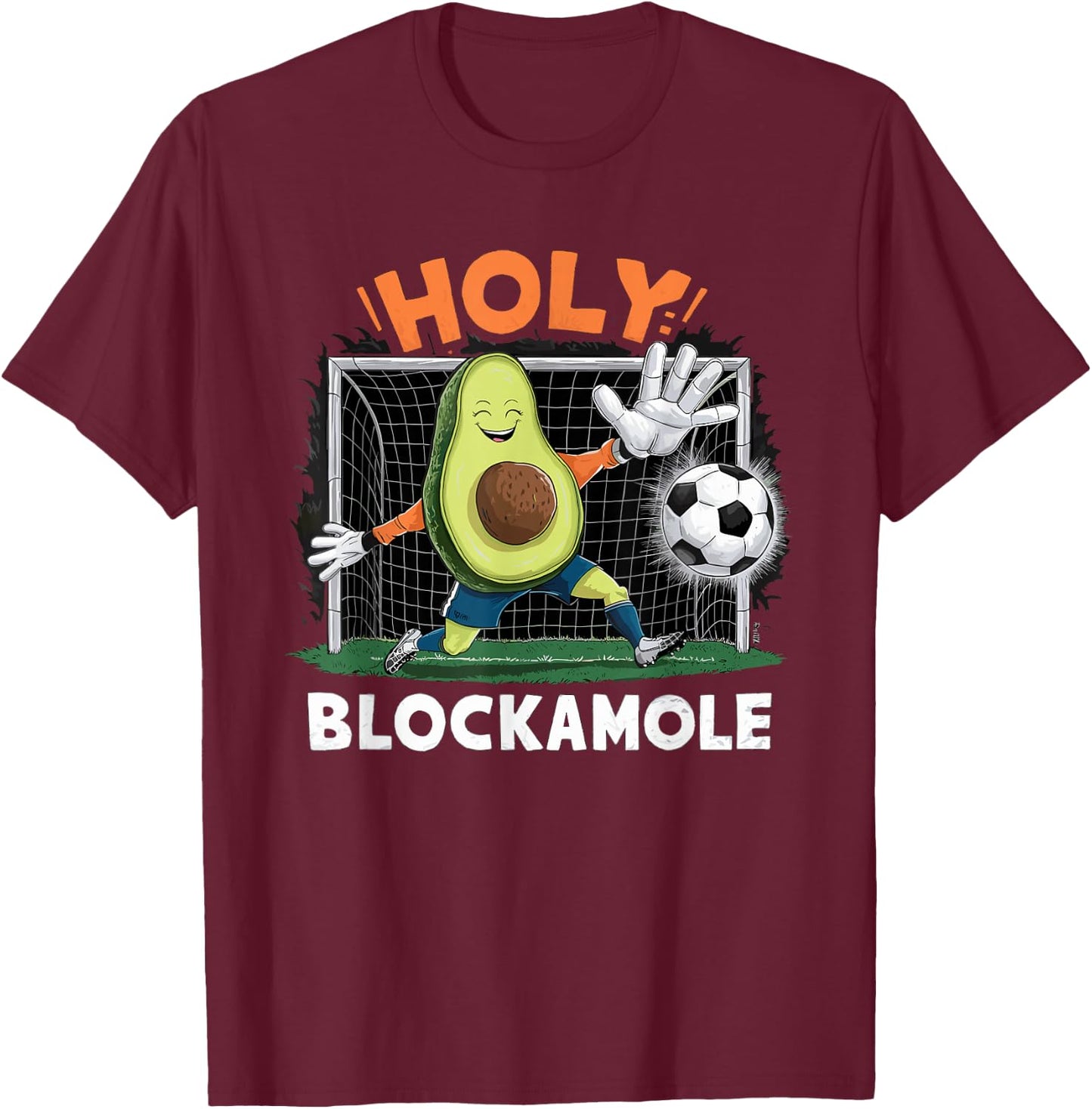 Avocado Football Player Holy Blockamole Cute Avocado Soccer T-Shirt - T-Shirt | Maroon