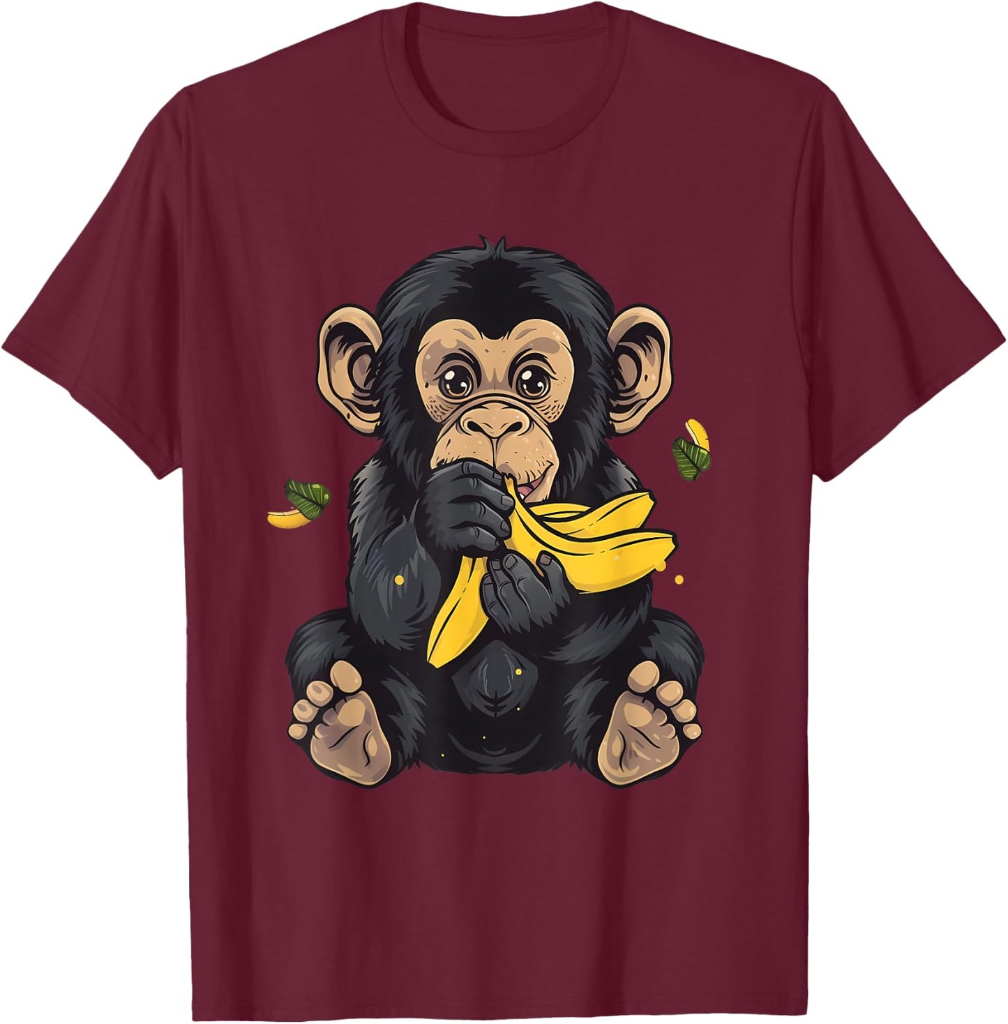 Banana Monkey Bananas Fruit Cute Monkey Wildlife Drawing T-Shirt - T-Shirt | Maroon