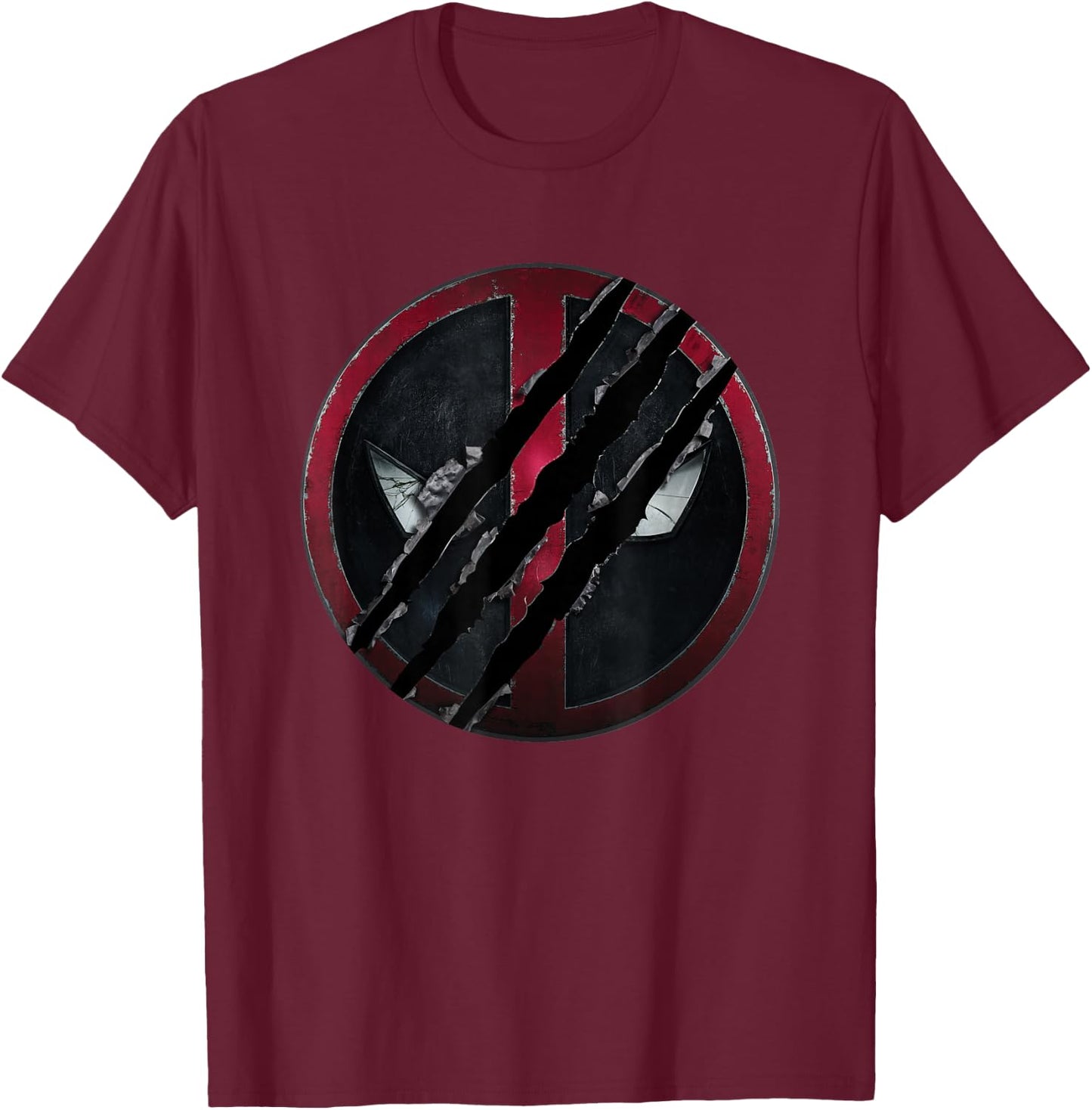 Marvel Deadpool & Wolverine Distressed Slashed Movie Logo T-Shirt - T-Shirt | Maroon