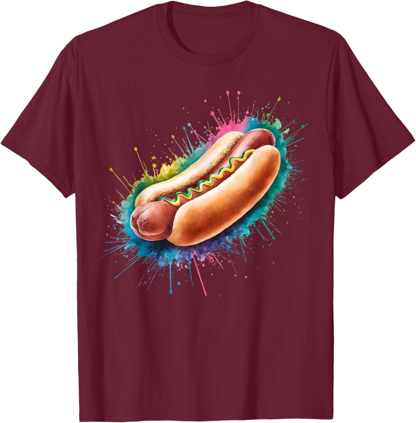 Hot Dog Men Woman Colorful Watercolor Hot Dog T-Shirt - T-Shirt | Maroon