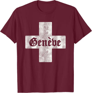 Retro Geneva Switzerland Souvenir Swiss Flag Men Women Kids T-Shirt - T-Shirt | Maroon