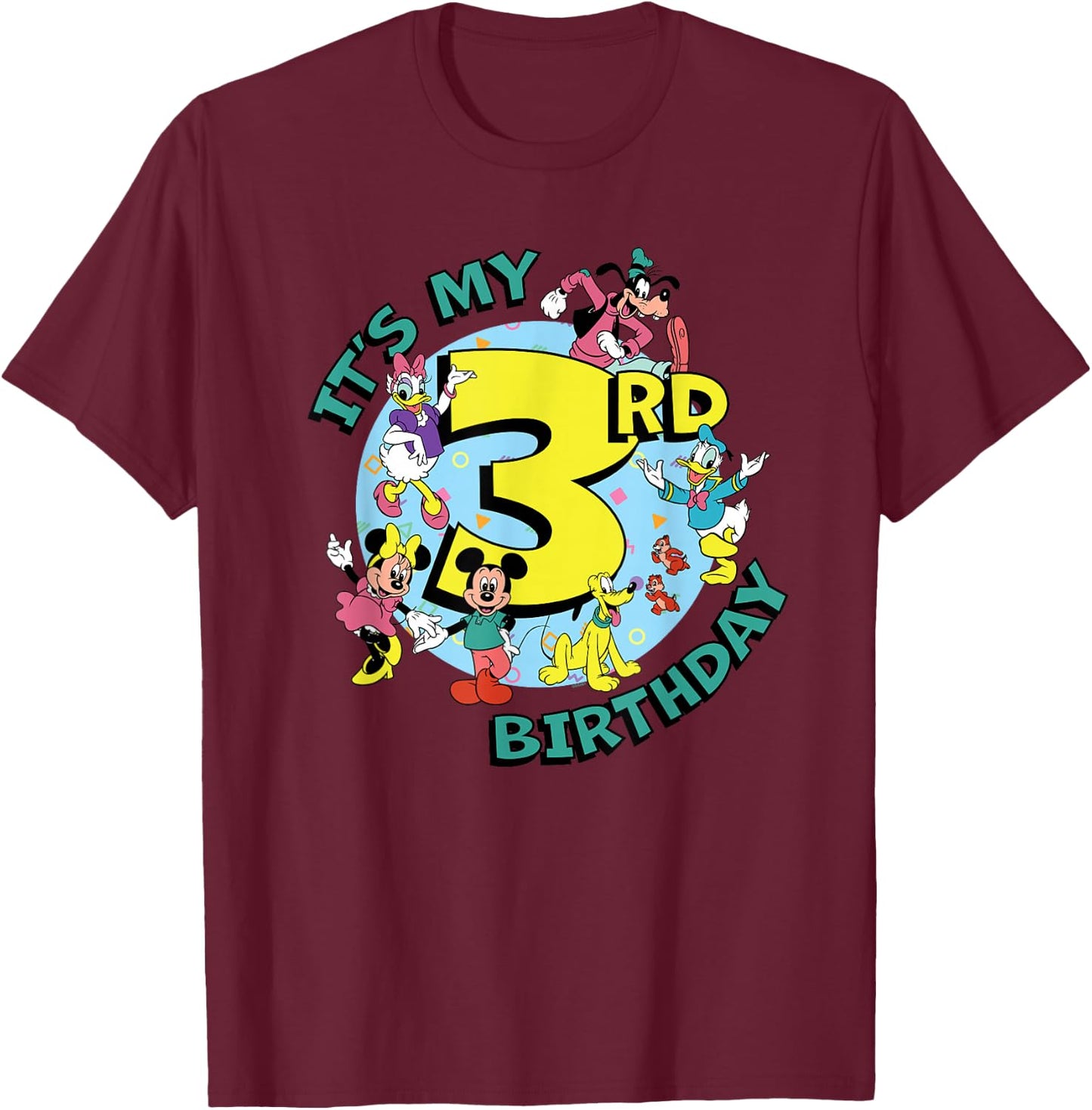Disney Mickey and Friends It's My Third 3rd Birthday T-Shirt - T-Shirt | Maroon