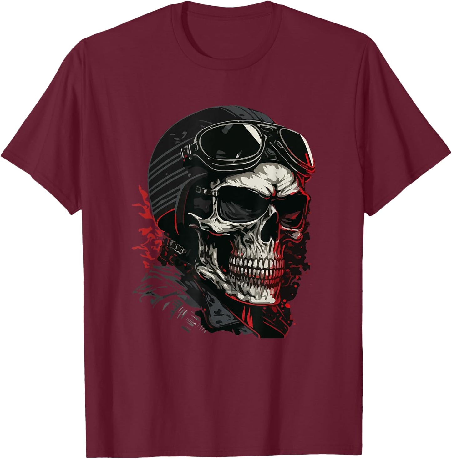 Skull Biker Skeleton Motorcycle Chopper Cafe Racer T-Shirt - T-Shirt | Maroon