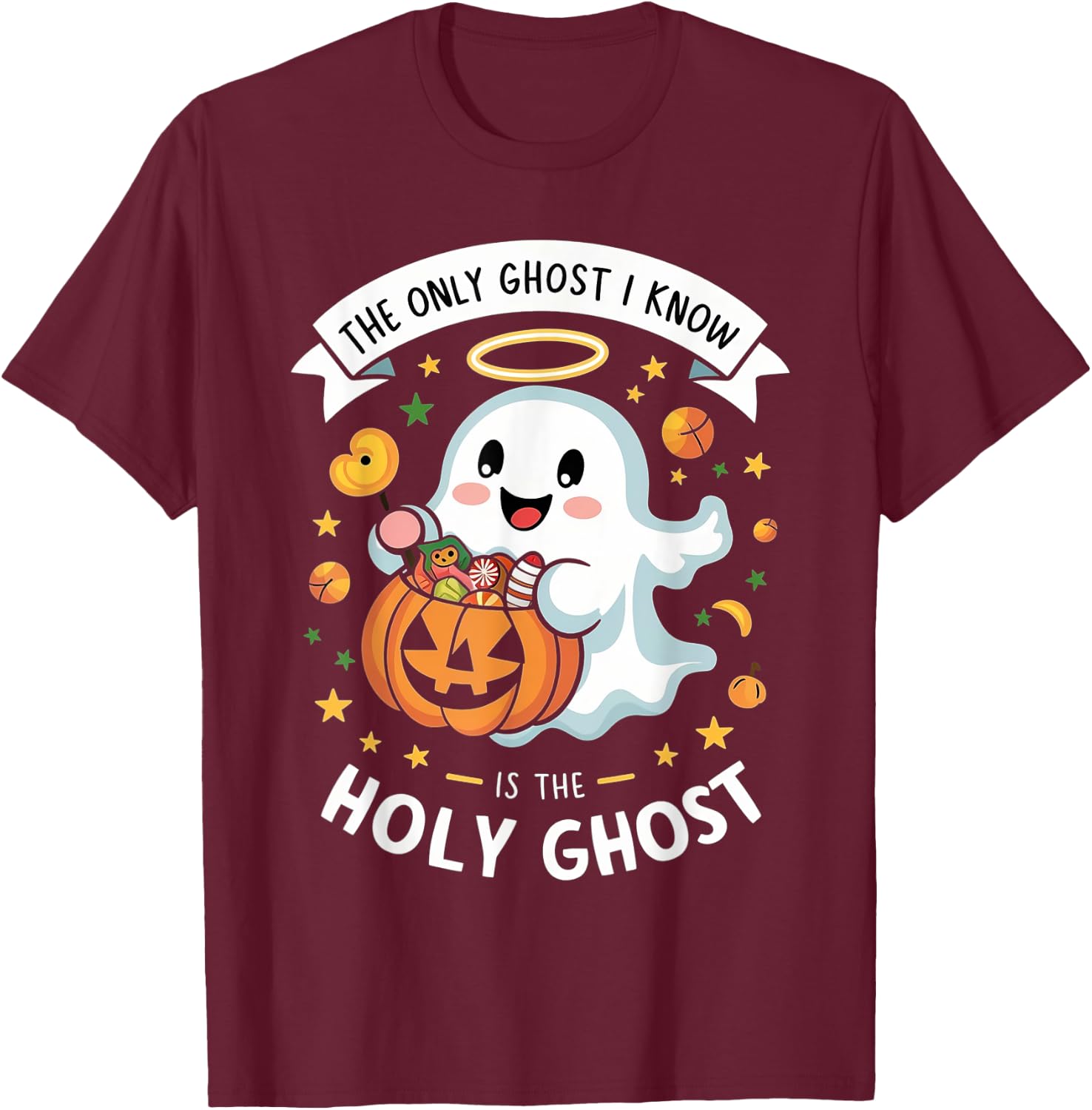 Christian Halloween Kids Only Ghost I Know is the Holy Ghost T-Shirt - T-Shirt | Maroon