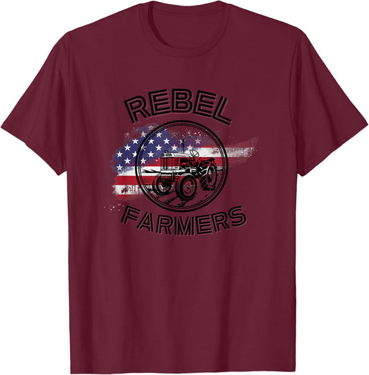 Rebel Farmers American Flag Women Men T-Shirt - T-Shirt | Maroon
