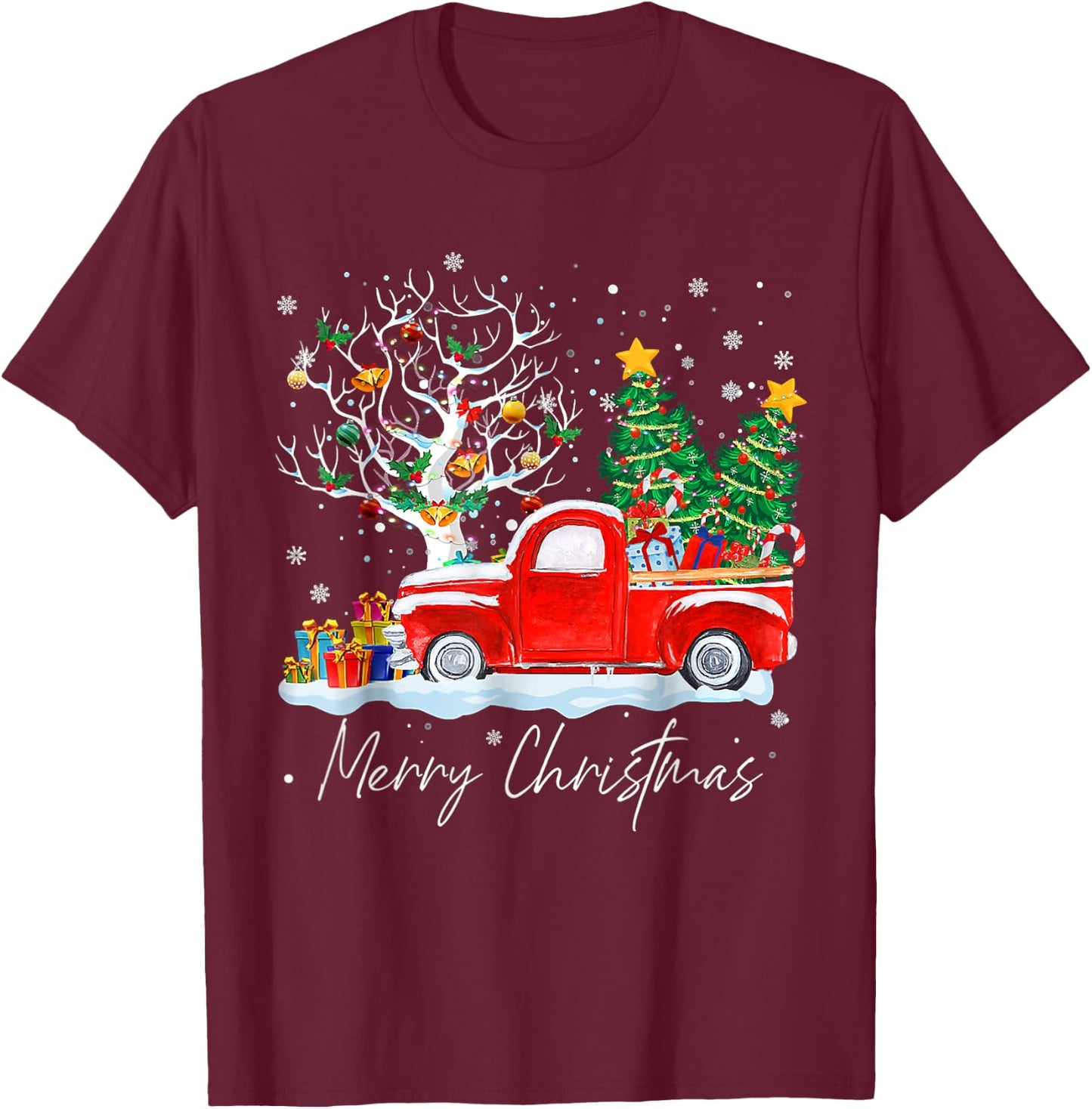 Merry Christmas 2024 Vintage Christmas Tree Pajama Family Xmas T-Shirt - T-Shirt | Maroon