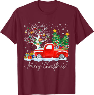 Merry Christmas 2024 Vintage Christmas Tree Pajama Family Xmas T-Shirt - T-Shirt | Maroon