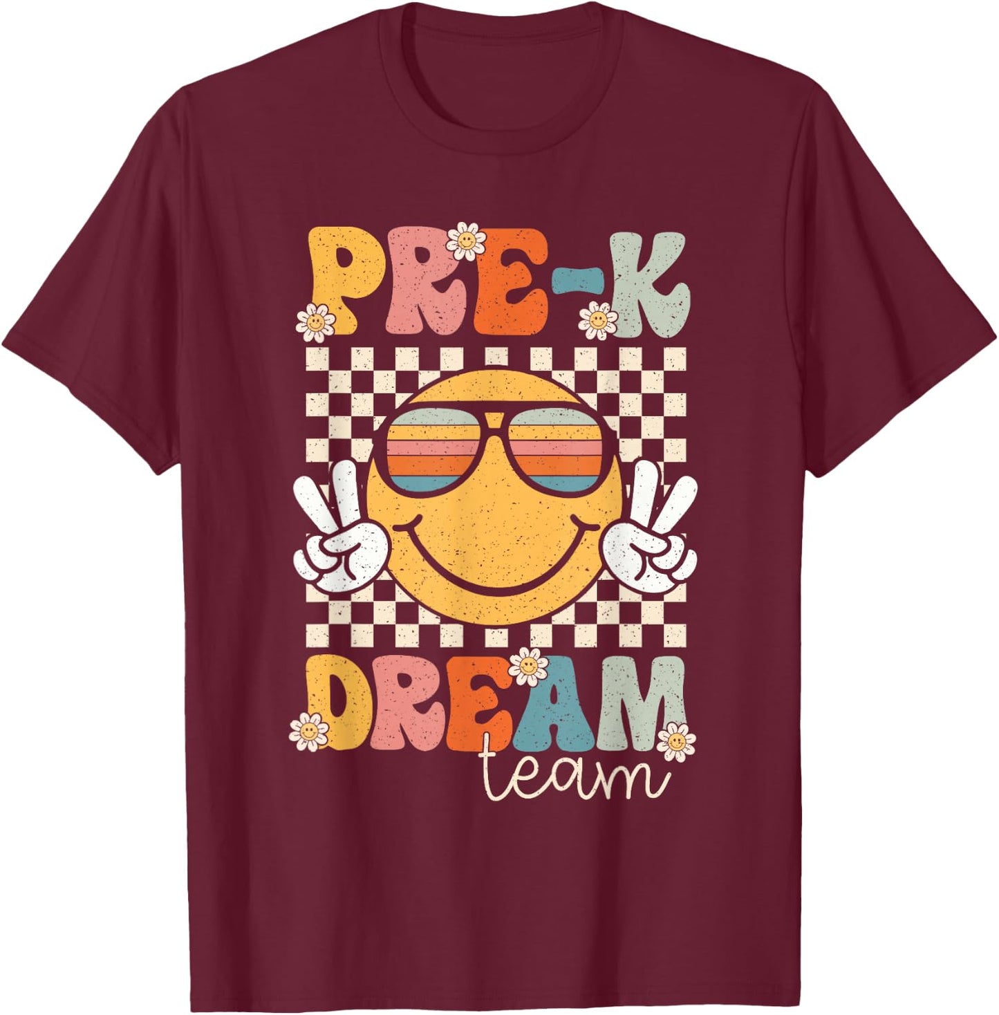 Pre-k Dream Team Smile Retro Back To School Pre-k T-Shirt - T-Shirt | Maroon