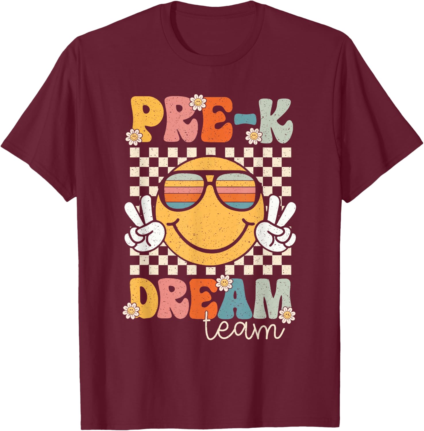 Pre-k Dream Team Smile Retro Back To School Pre-k T-Shirt - T-Shirt | Maroon