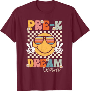 Pre-k Dream Team Smile Retro Back To School Pre-k T-Shirt - T-Shirt | Maroon