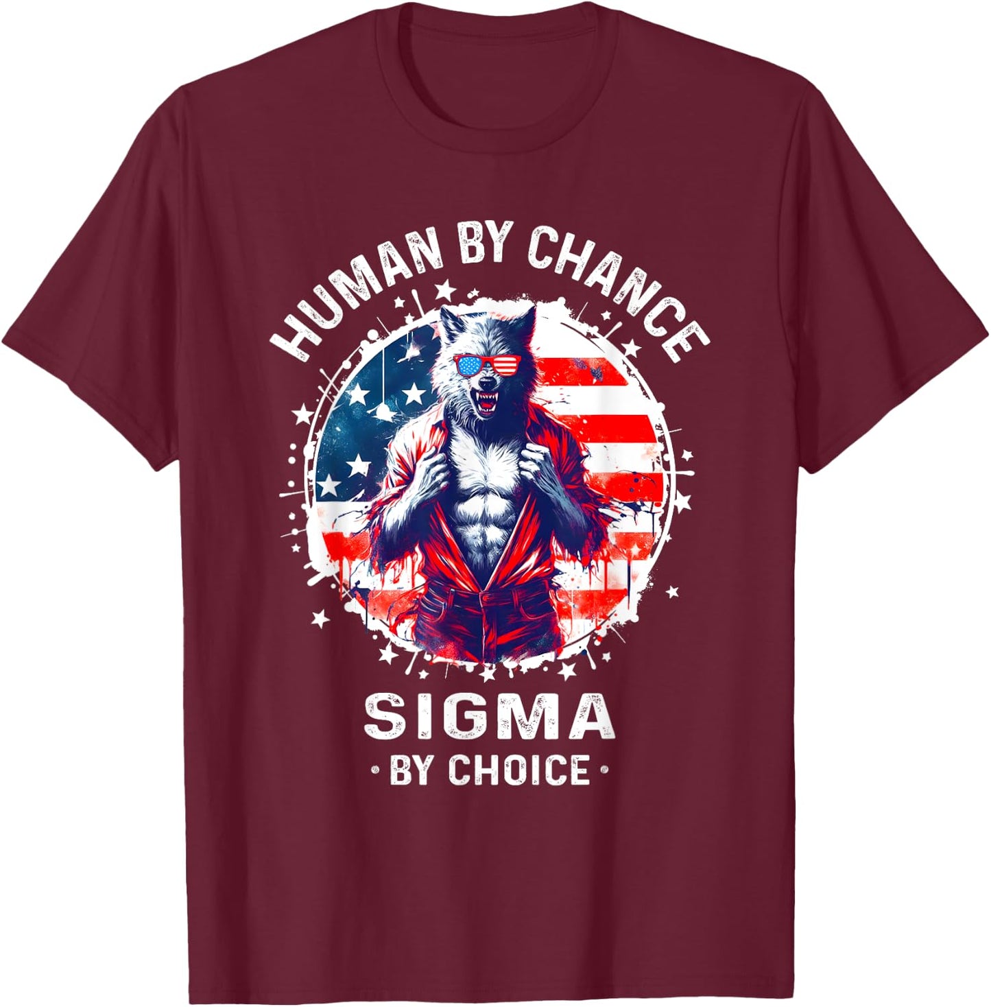 American Human By Chance Sigma By Choice Sigma Wolf T-Shirt - T-Shirt | Maroon