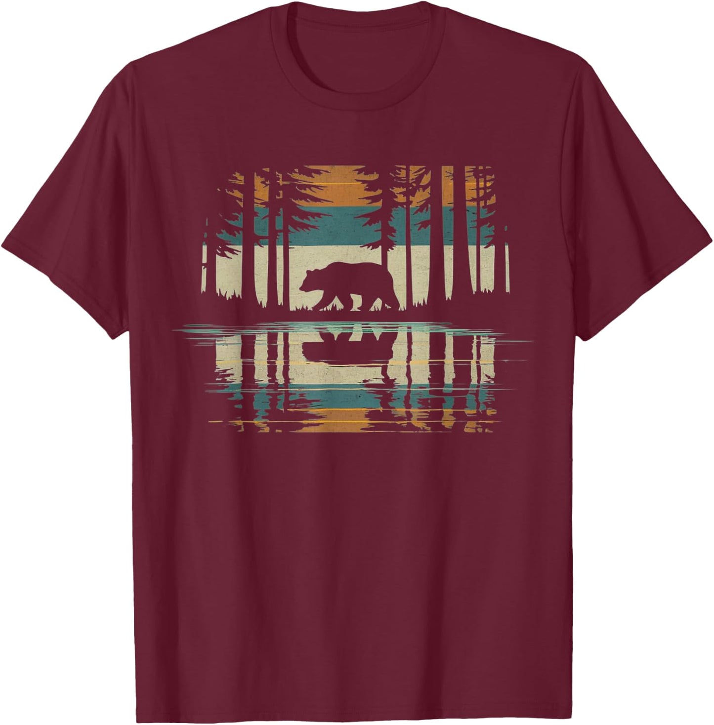 Trees Reflection Wild Forest Nature Animal Bear Outdoor T-Shirt - T-Shirt | Maroon