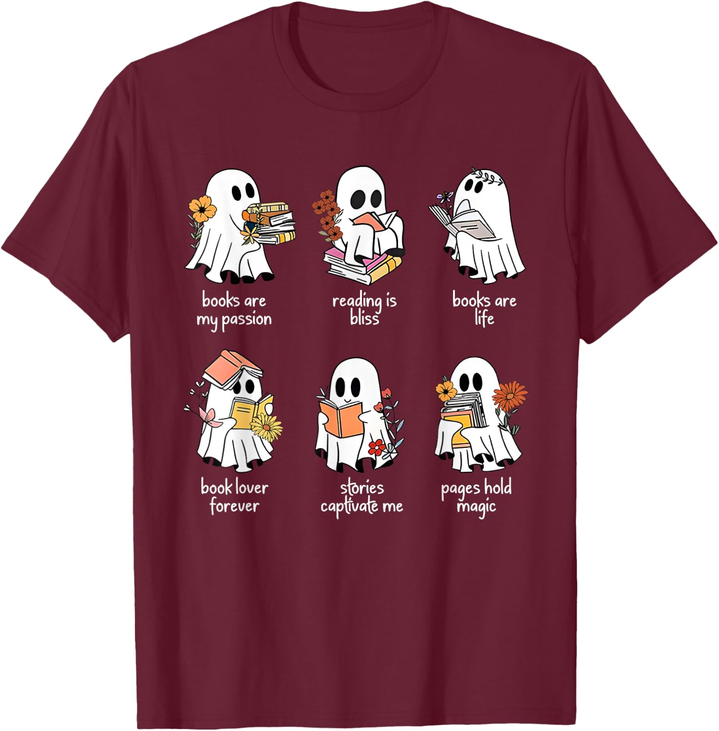 Halloween Books Are My Passion Ghost Reader Spooky Season T-Shirt - T-Shirt | Maroon